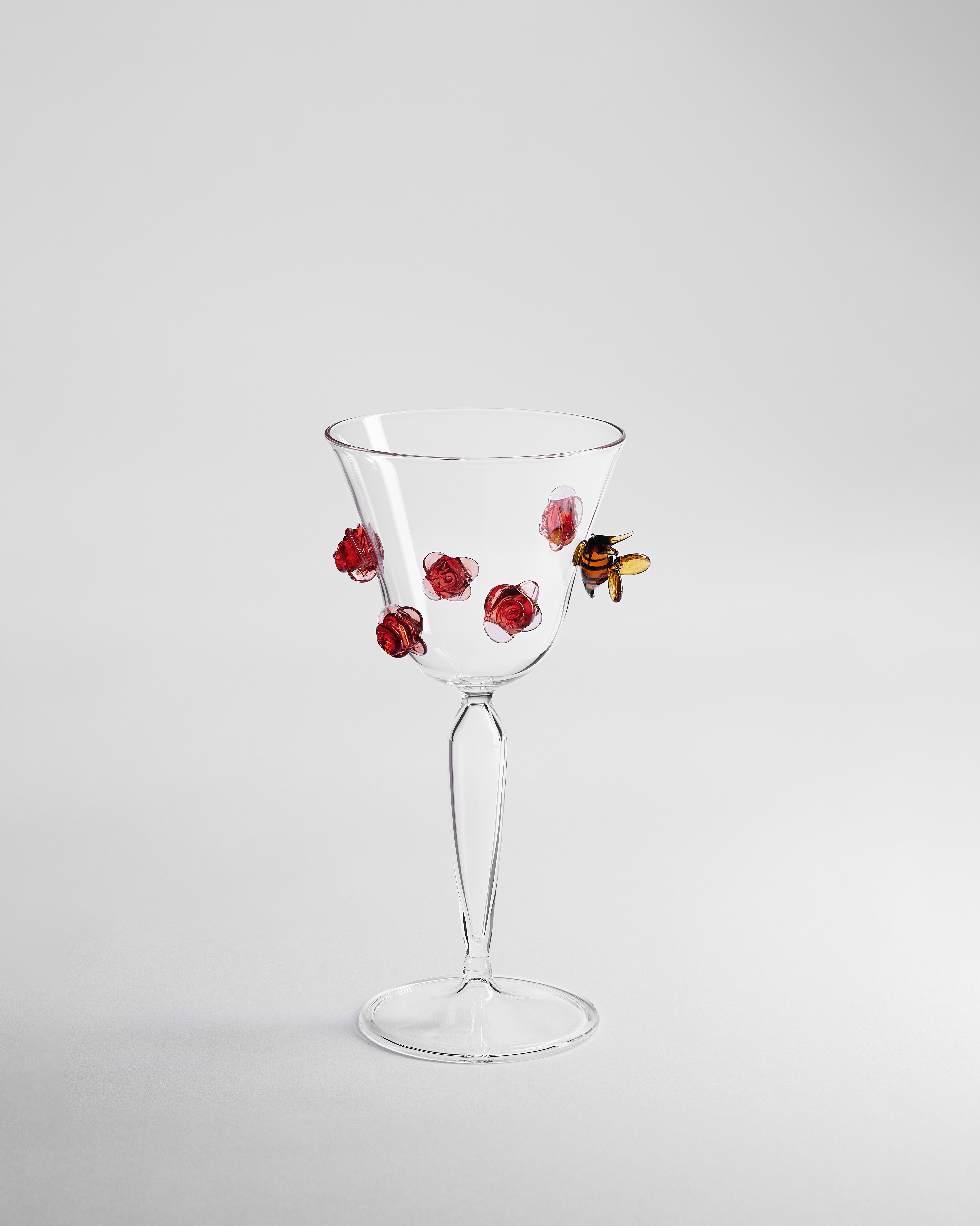 Wine Glass Transparent Glass with Multicolor Rose Motif E01