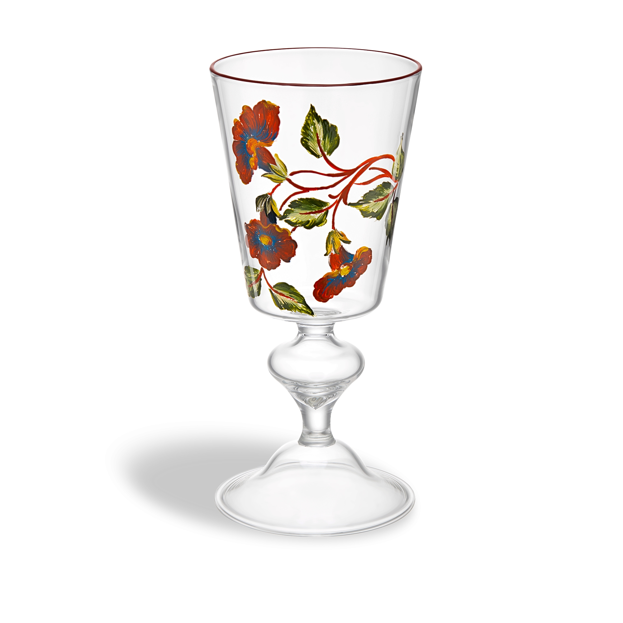 Wine Glass Glass with Multicolor Floral Motif E01