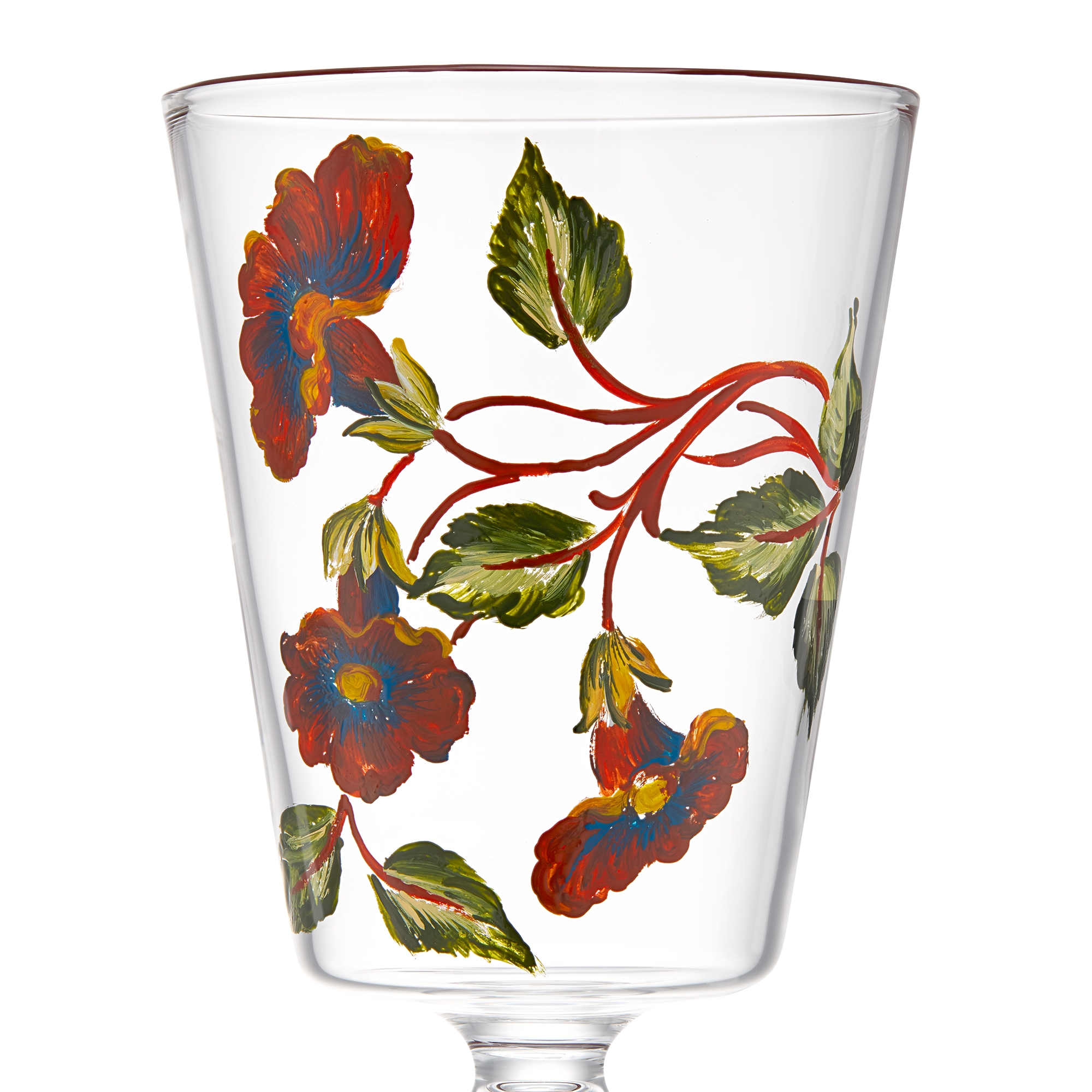 Wine Glass Glass with Multicolor Floral Motif E09