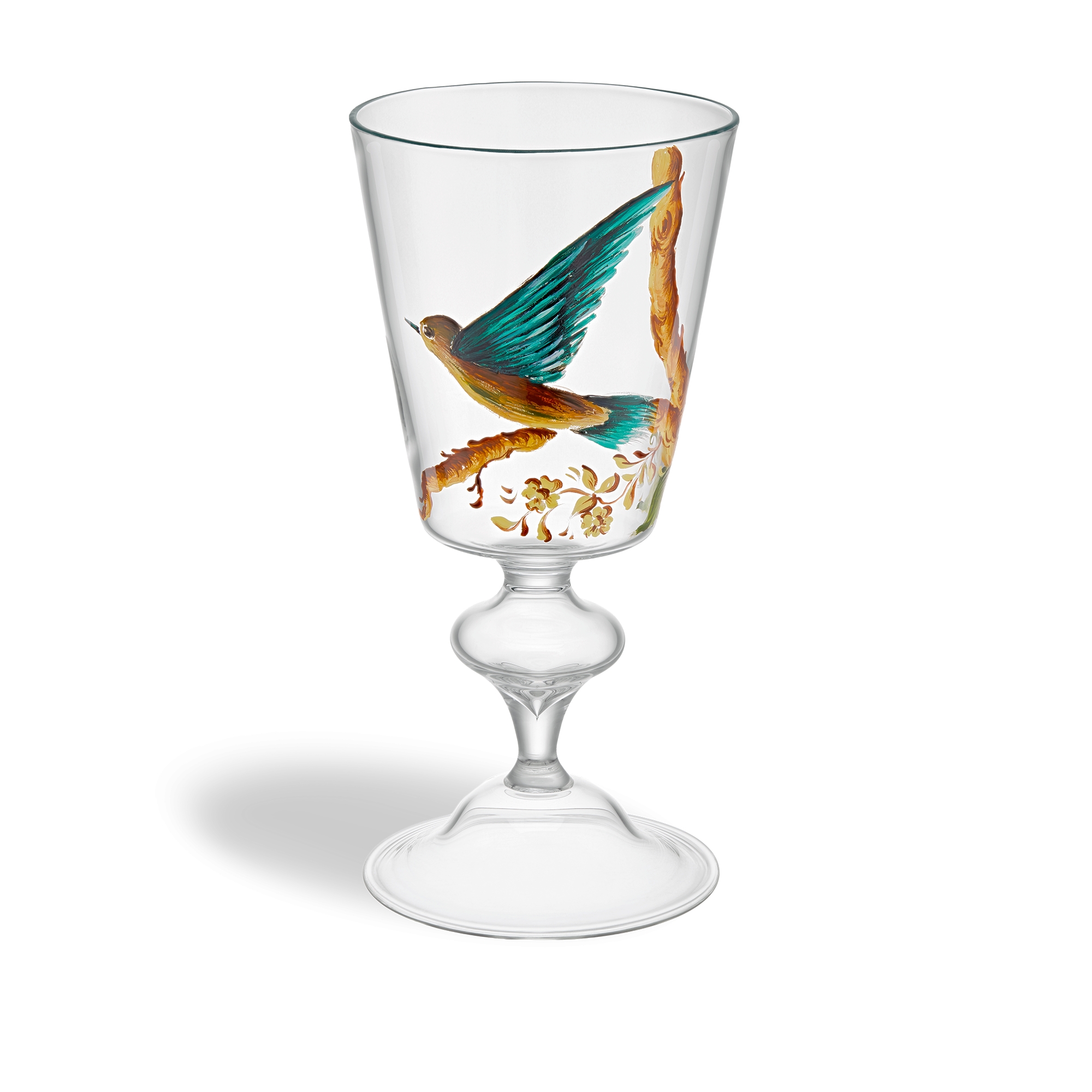 Wine Glass Glass with Multicolor Bird Motif E01