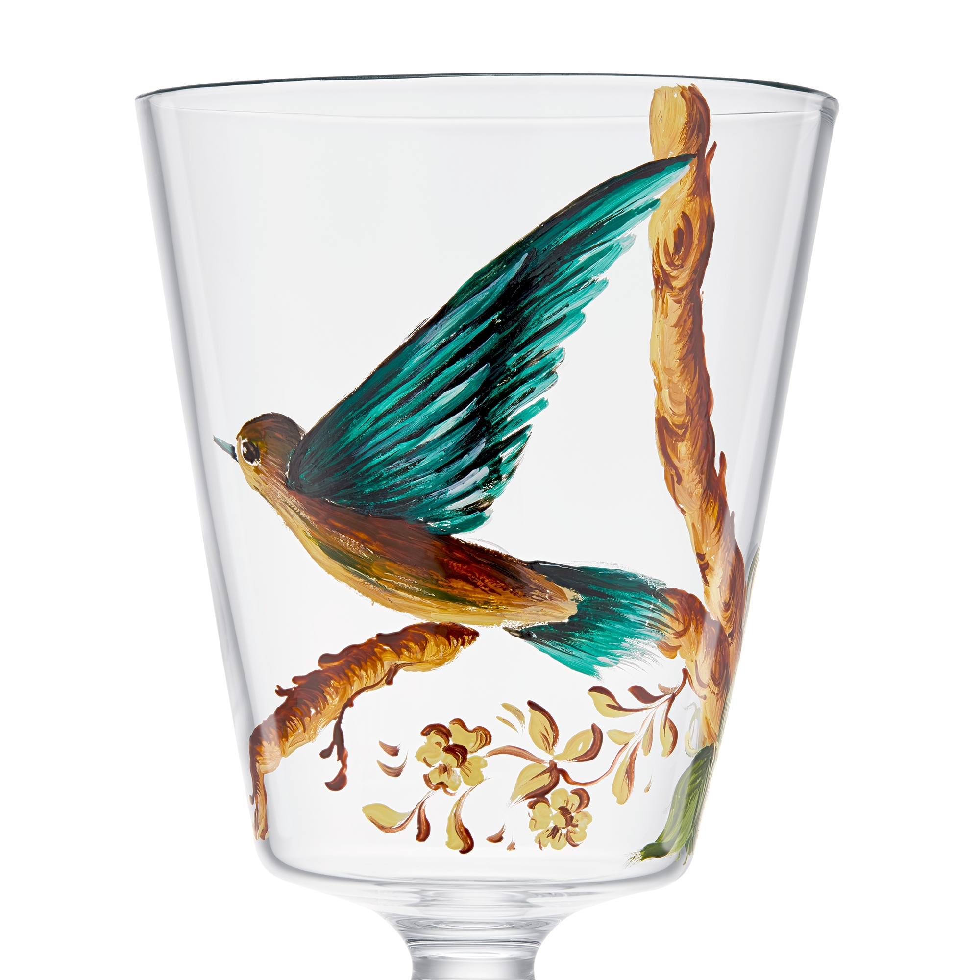 Wine Glass Glass with Multicolor Bird Motif E09