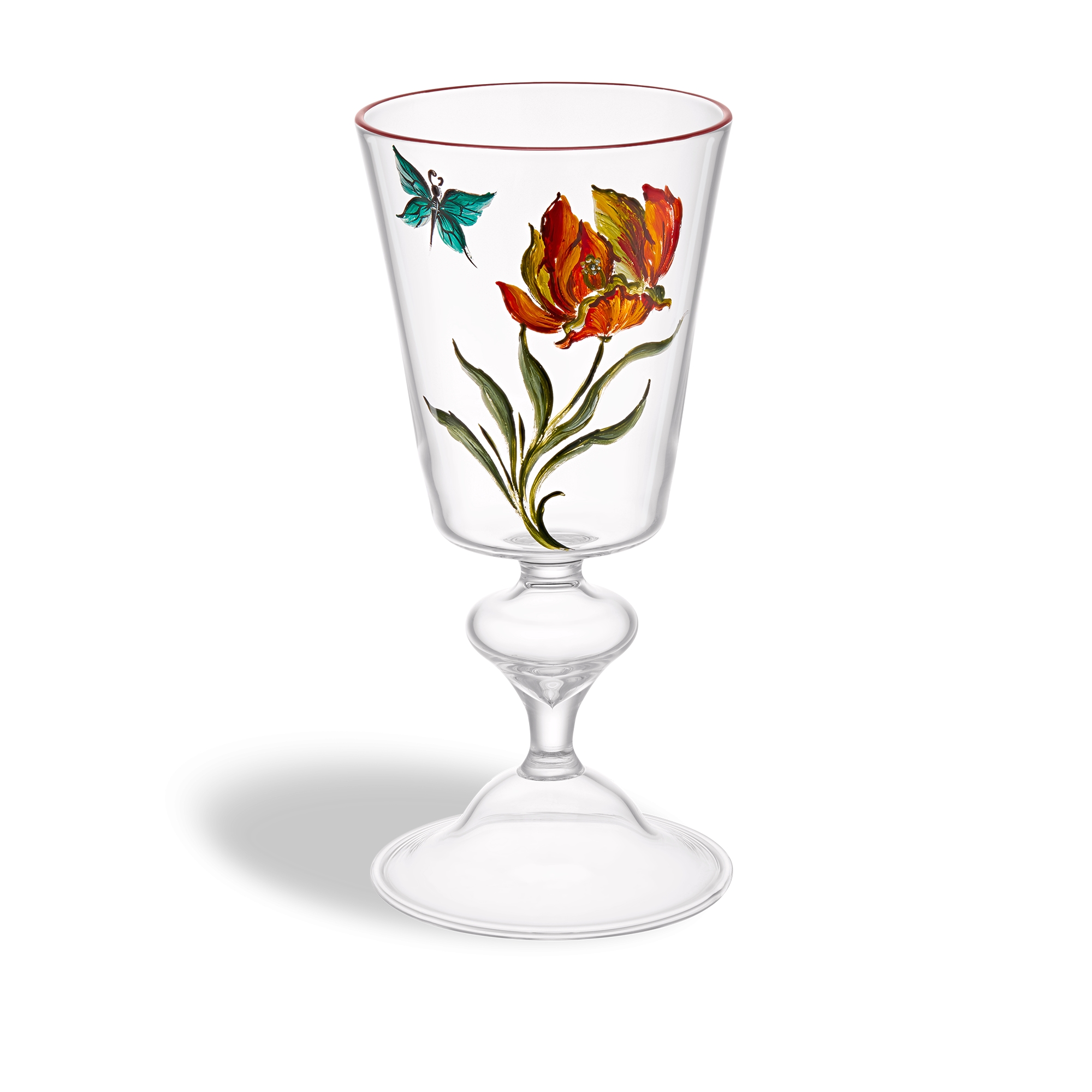Wine Glass Glass with Multicolor Floral Motif E01