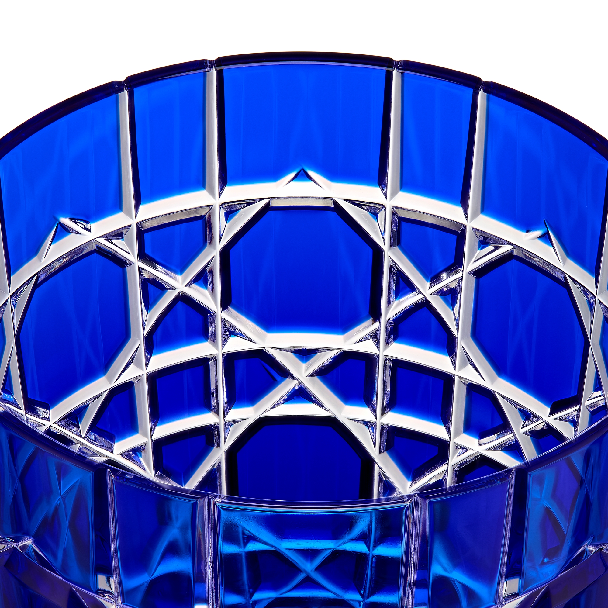 Whiskey Glass Blue Crystal with Cannage Motif E09