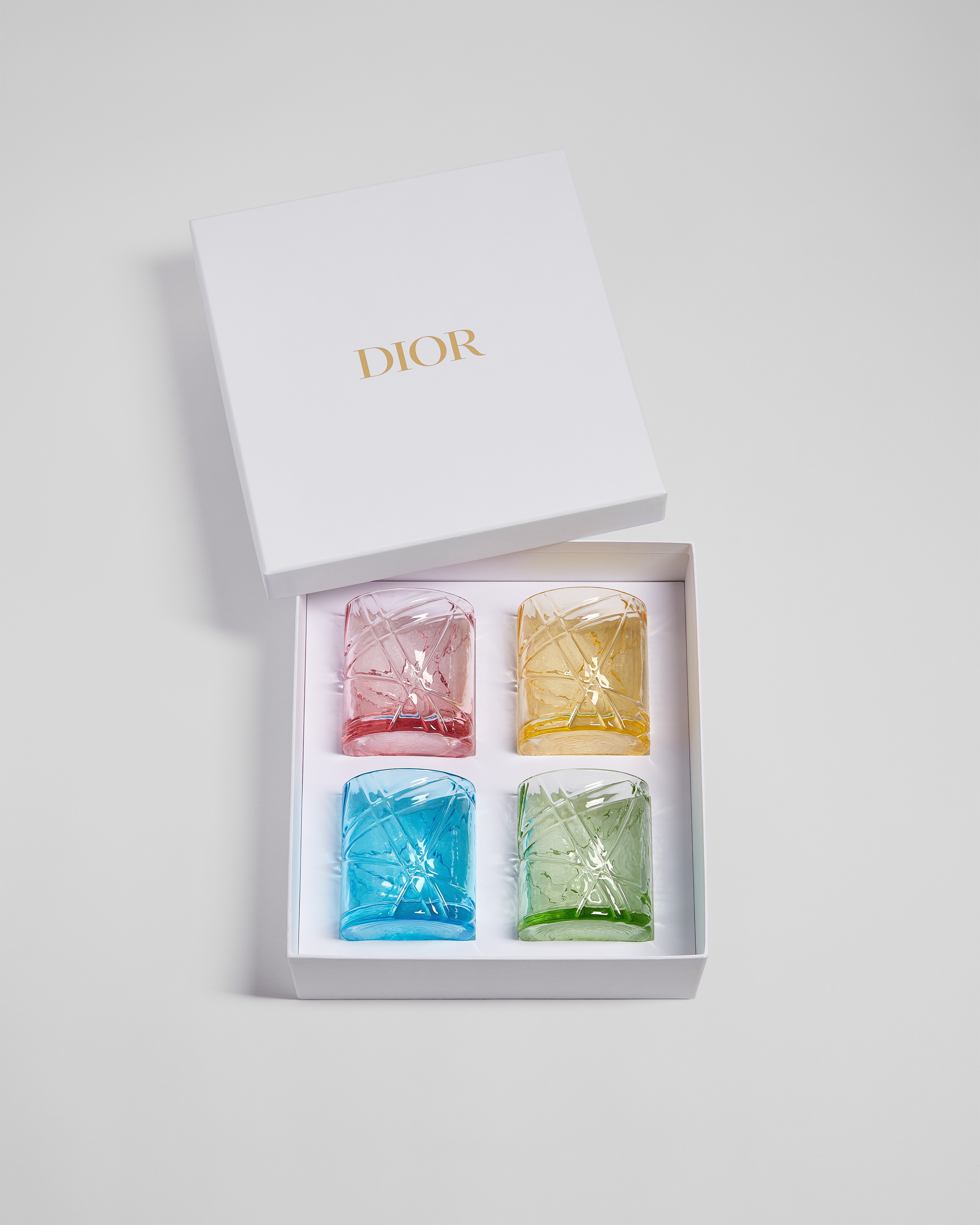 Set of Four Dior Escale Cocktail Glasses Multicolor Pastel Transparent Crystalline E01
