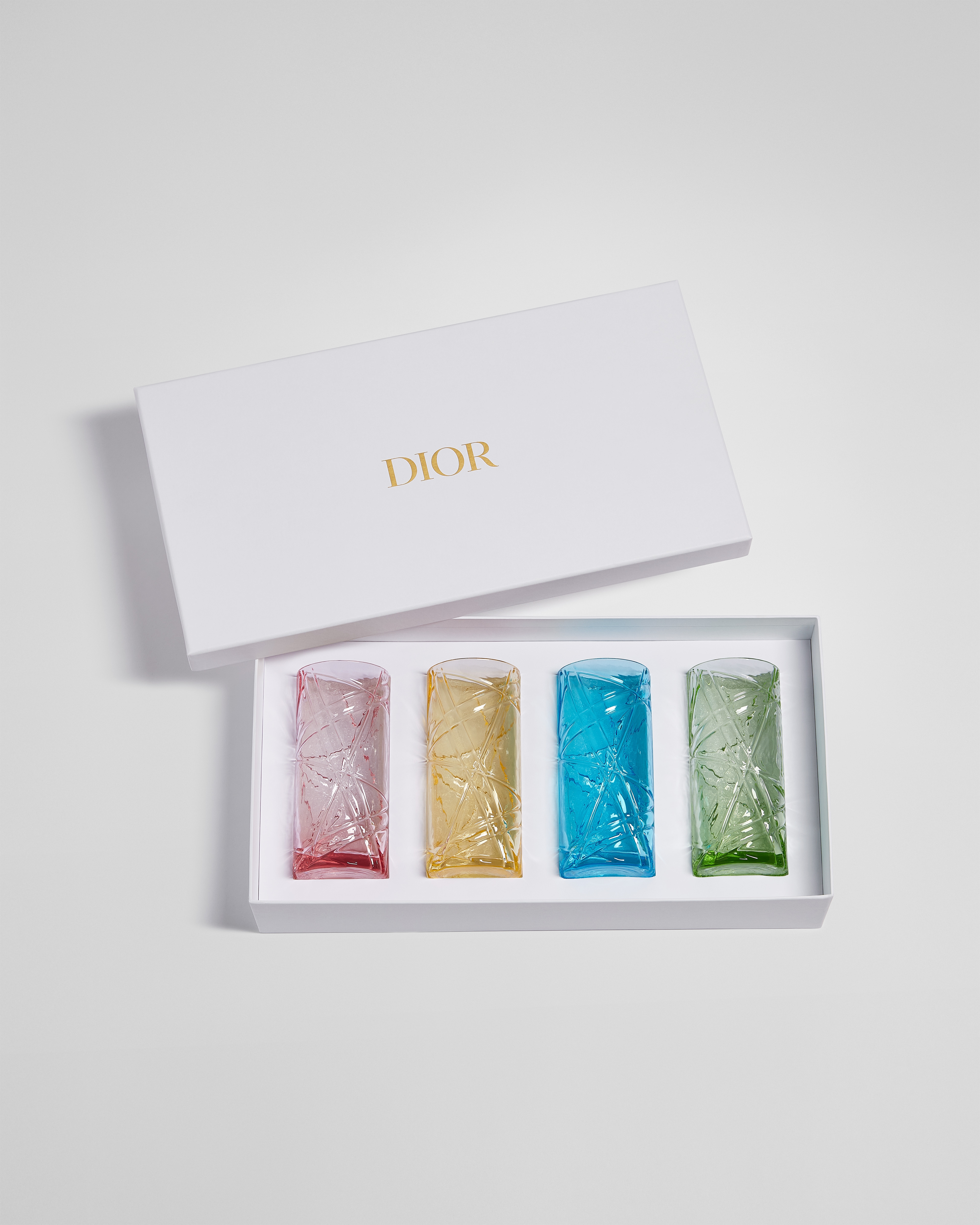 Set of Four Dior Escale Juice Glasses Multicolor Pastel Transparent Crystalline E01