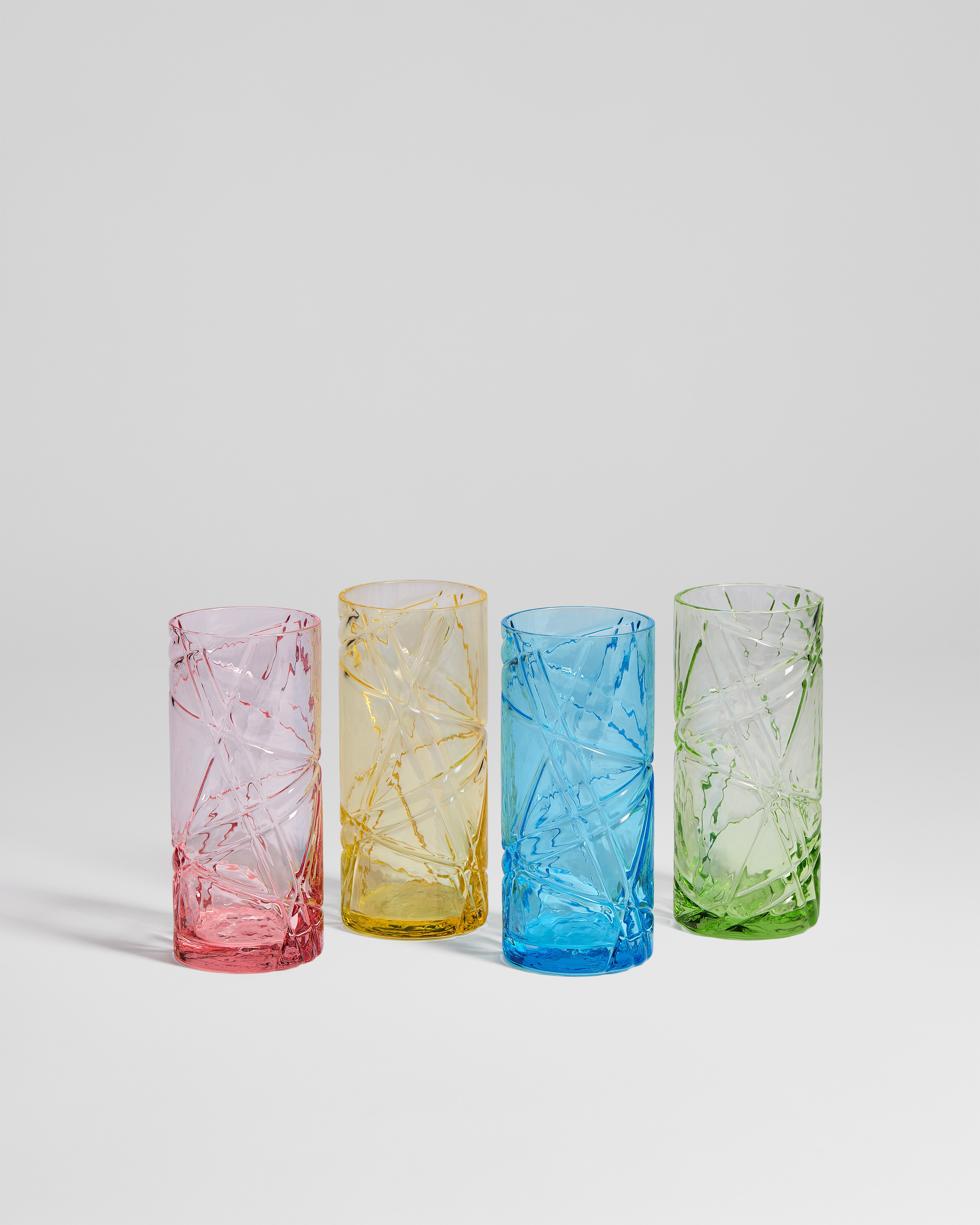 Set of Four Dior Escale Juice Glasses Multicolor Pastel Transparent Crystalline E02