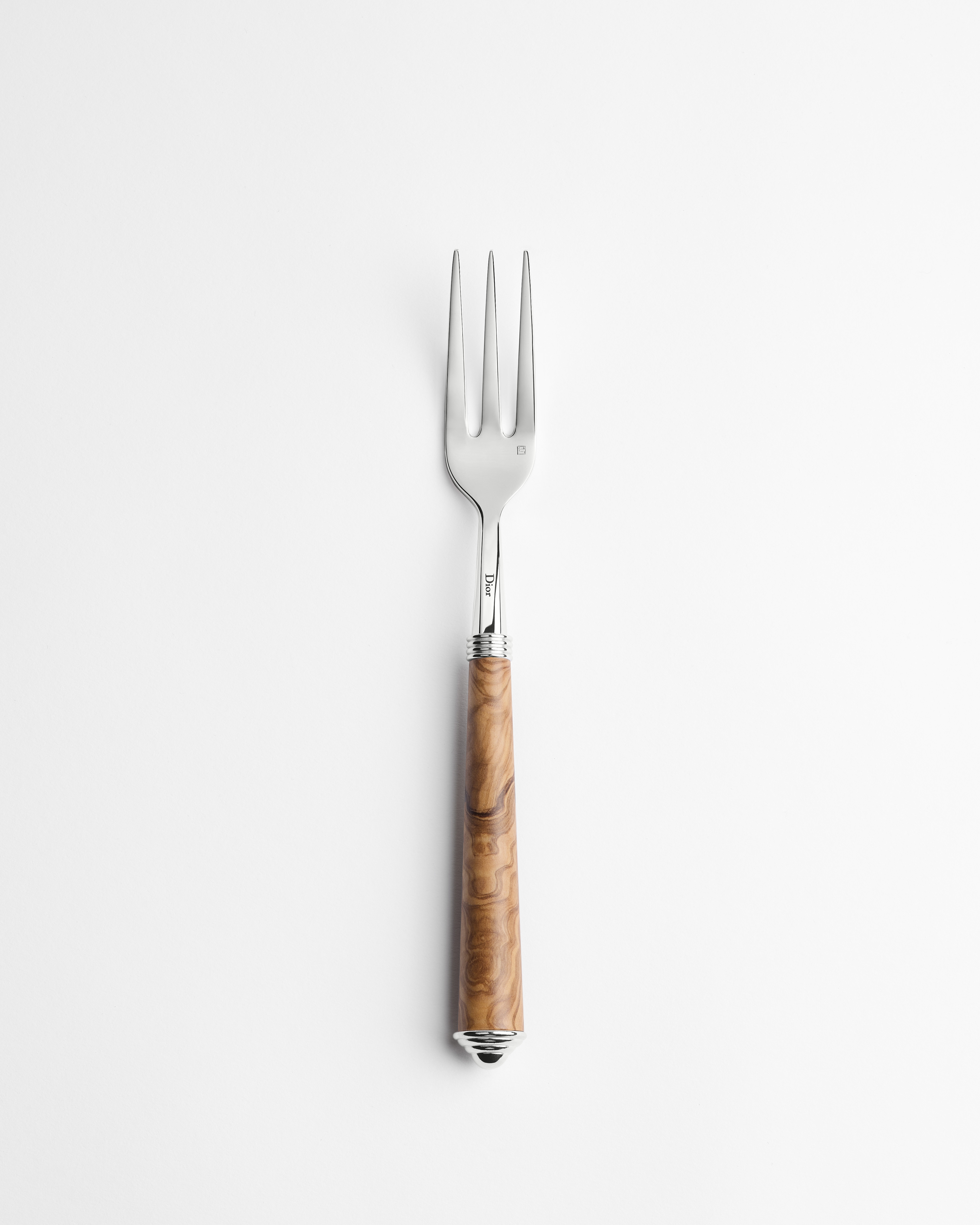 Fish Fork Silver-Plated Metal and Olive Wood E01