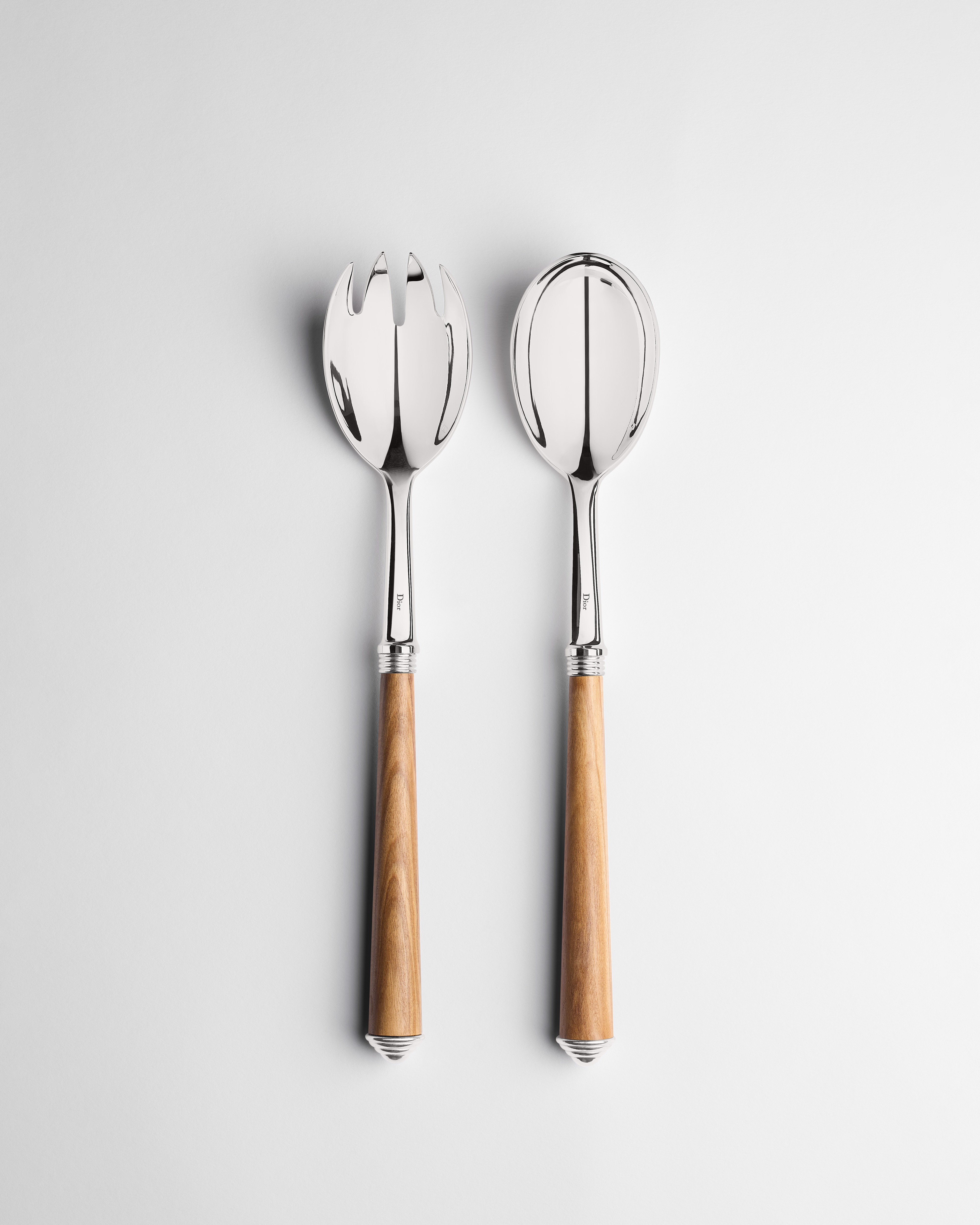 Salad Set Silver-Plated Metal and Olive Wood E01