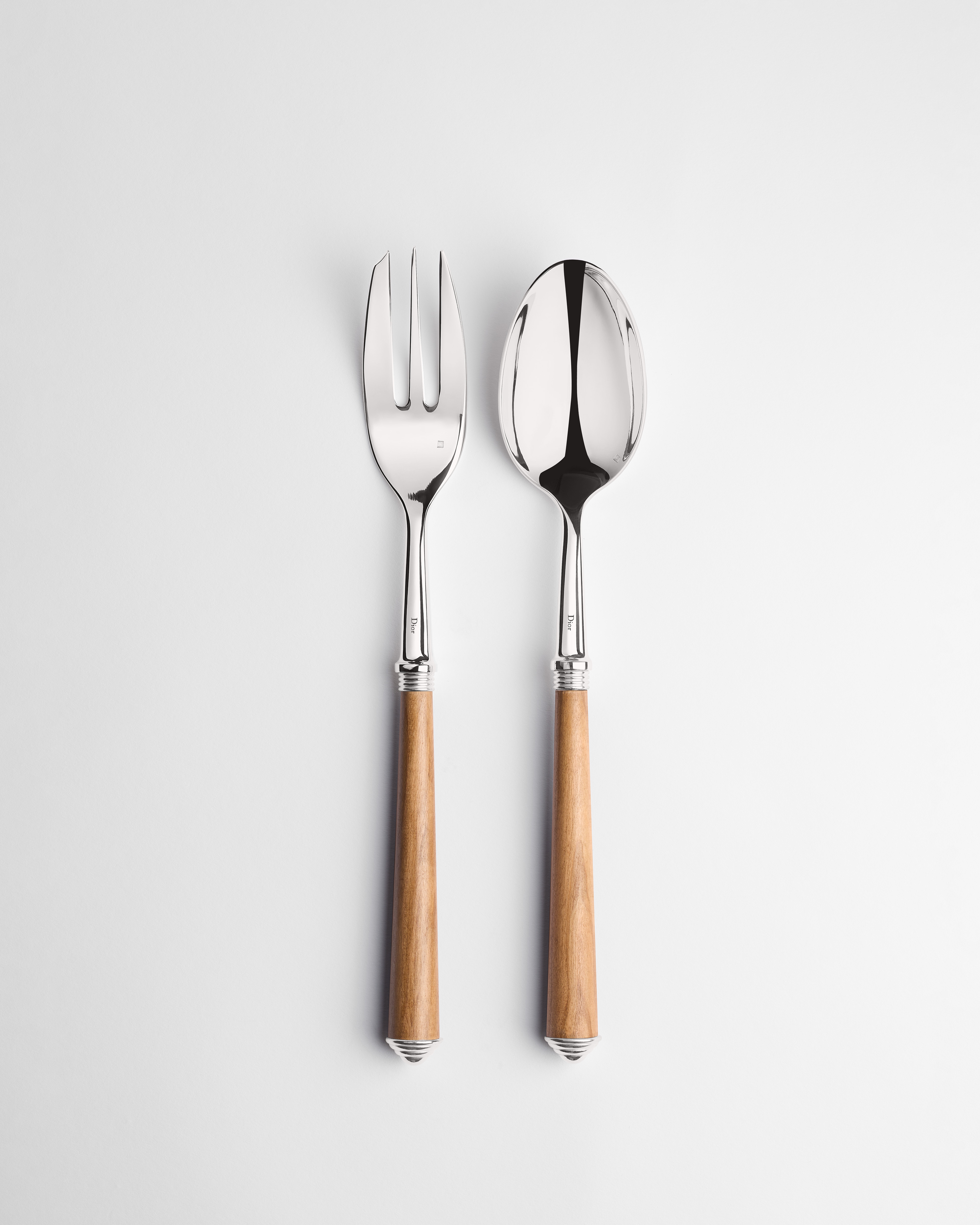 Serving Set Silver-Plated Metal and Olive Wood E01