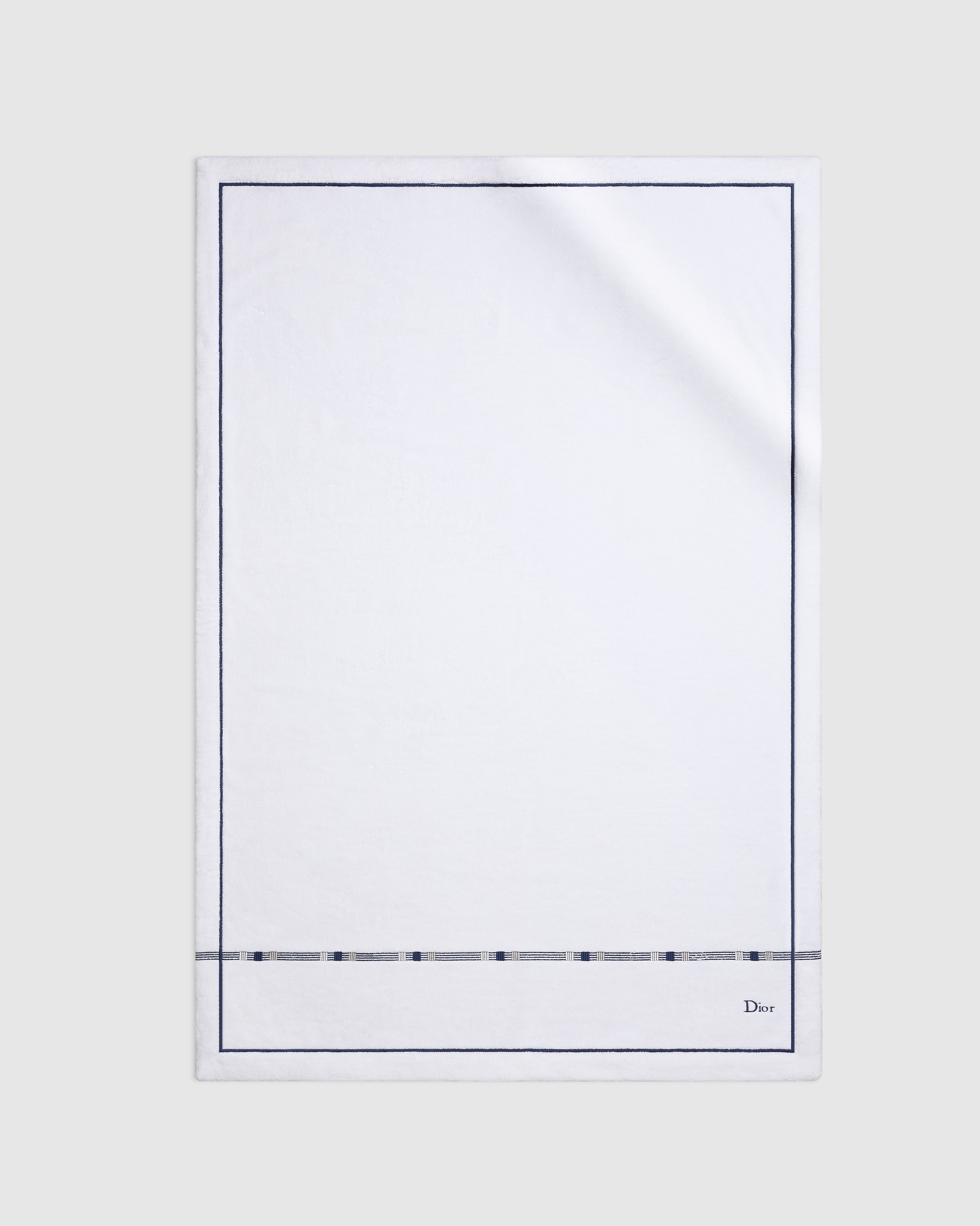 Drap de bain Coton blanc brodé du motif Godron bleu E01