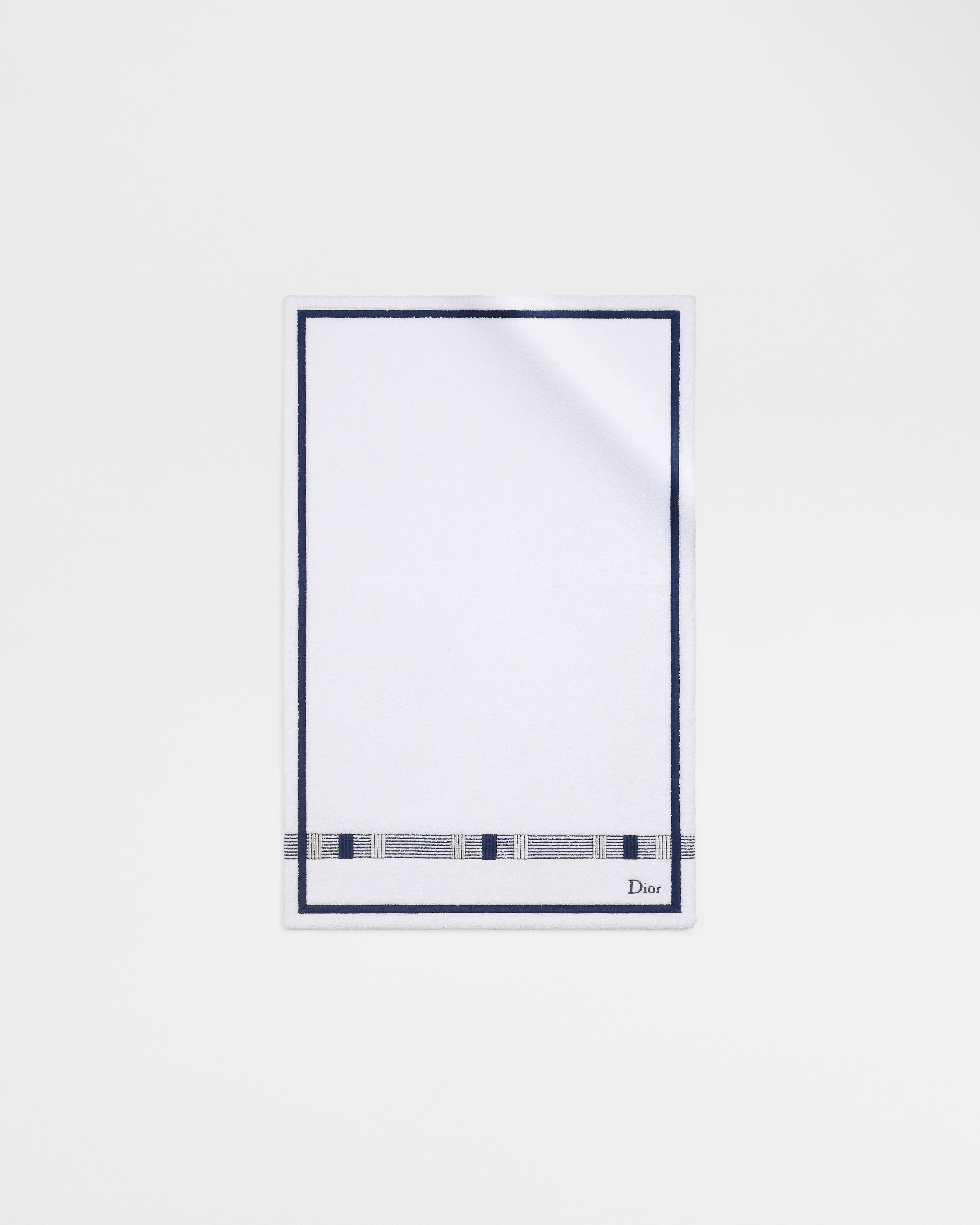 Serviette invité Coton blanc brodé du motif Godron bleu E01