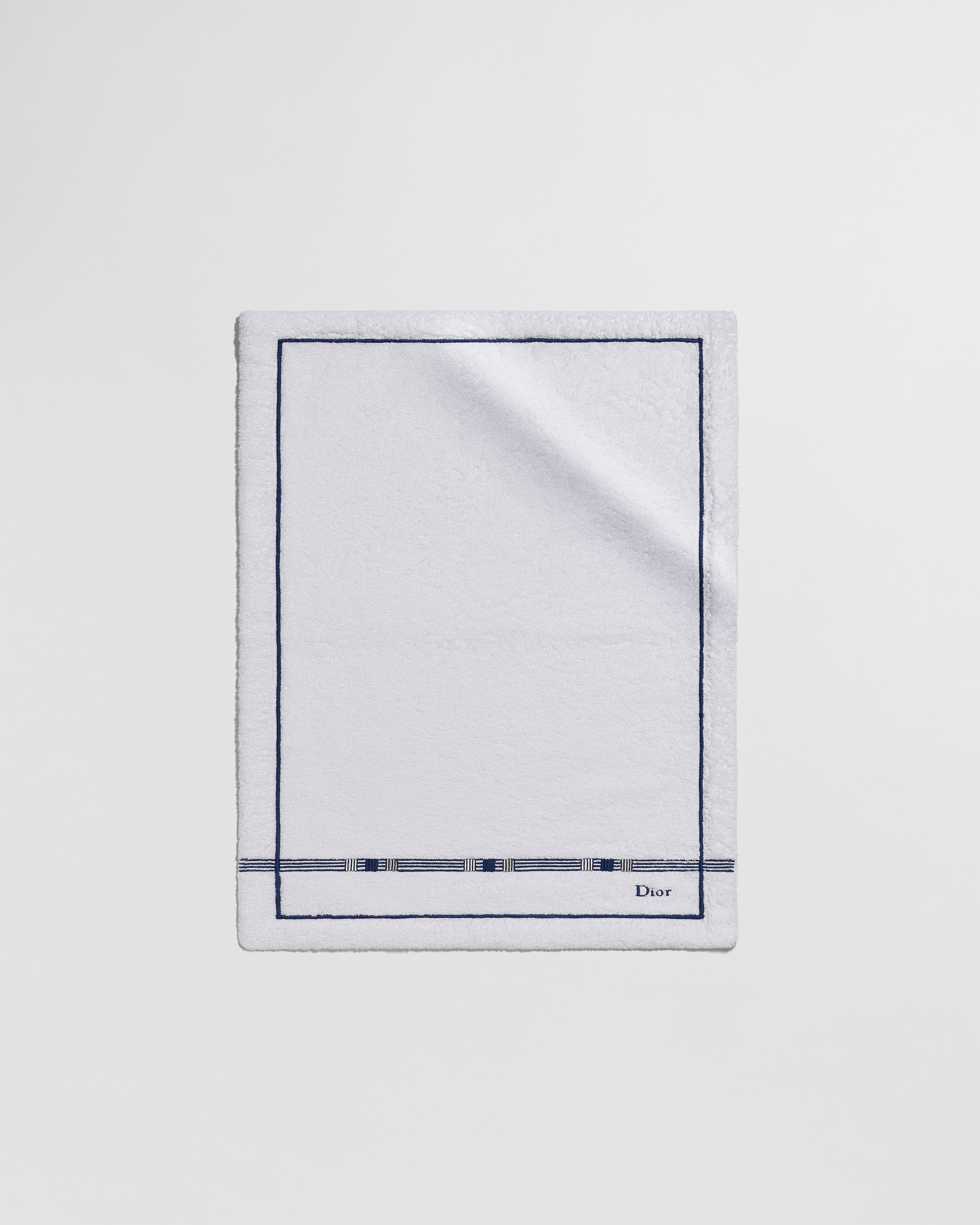 Asciugamano Cotone bianco con motivo Godron blu ricamato E01