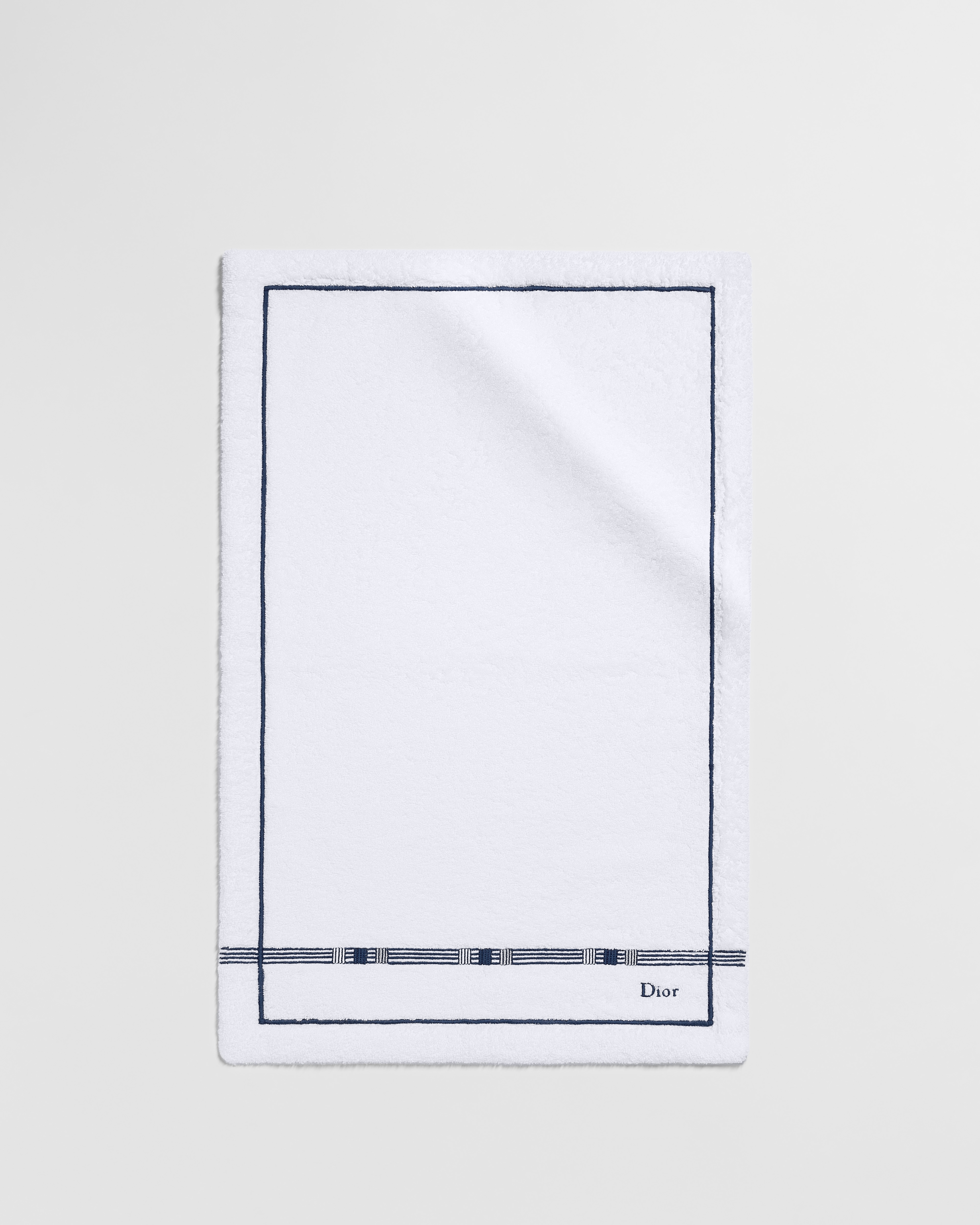 Hand Towel White Cotton Embroidered with Blue Godron Motif E01