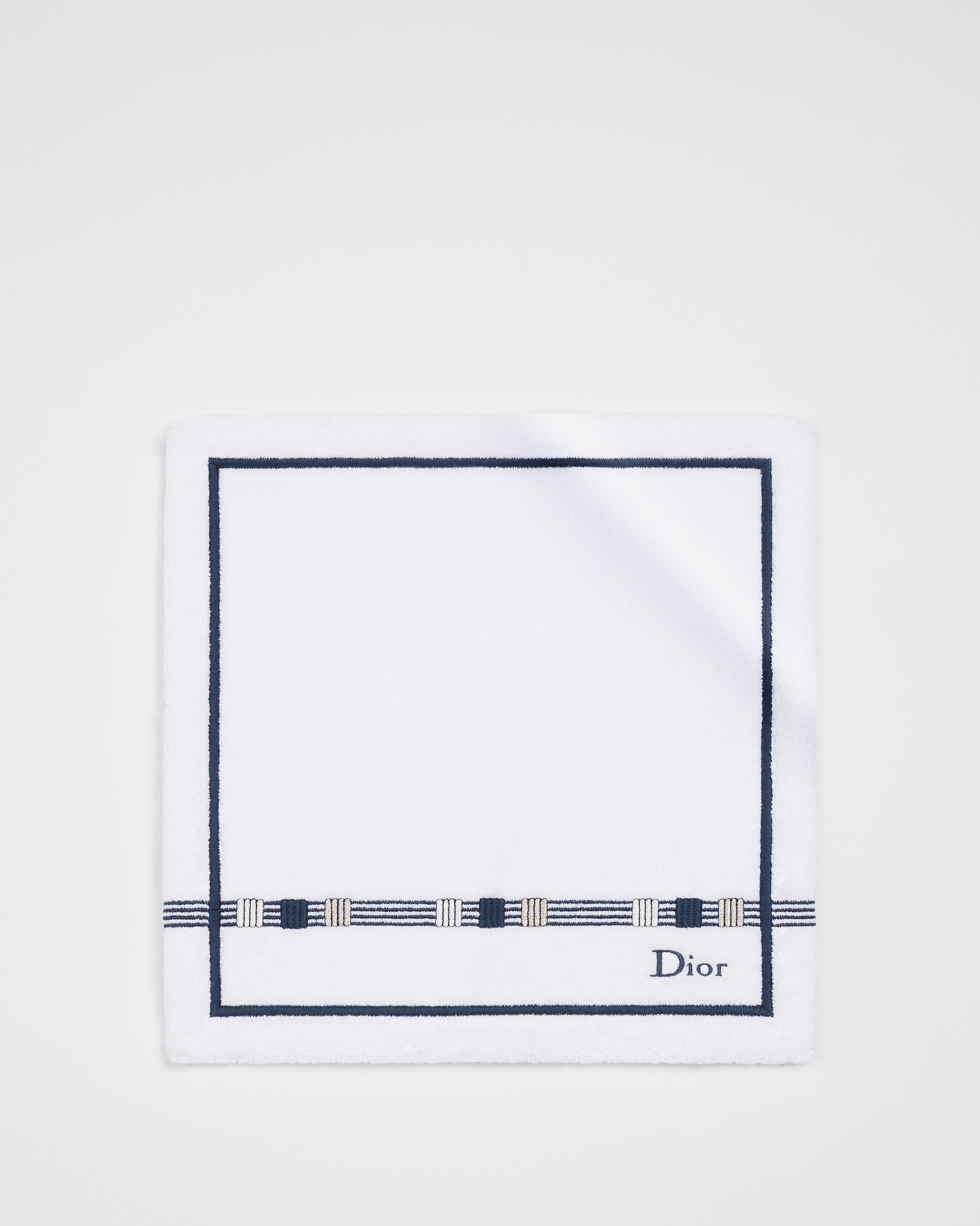 Washcloth White Cotton Embroidered with Blue Godron Motif E01