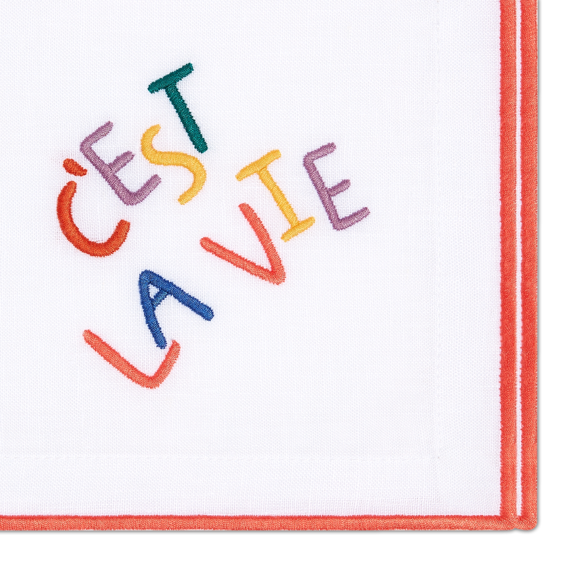 Ensemble De Serviettes De Table Et De Thé En Lin Et Coton Blanc Brodé - Style Campagne