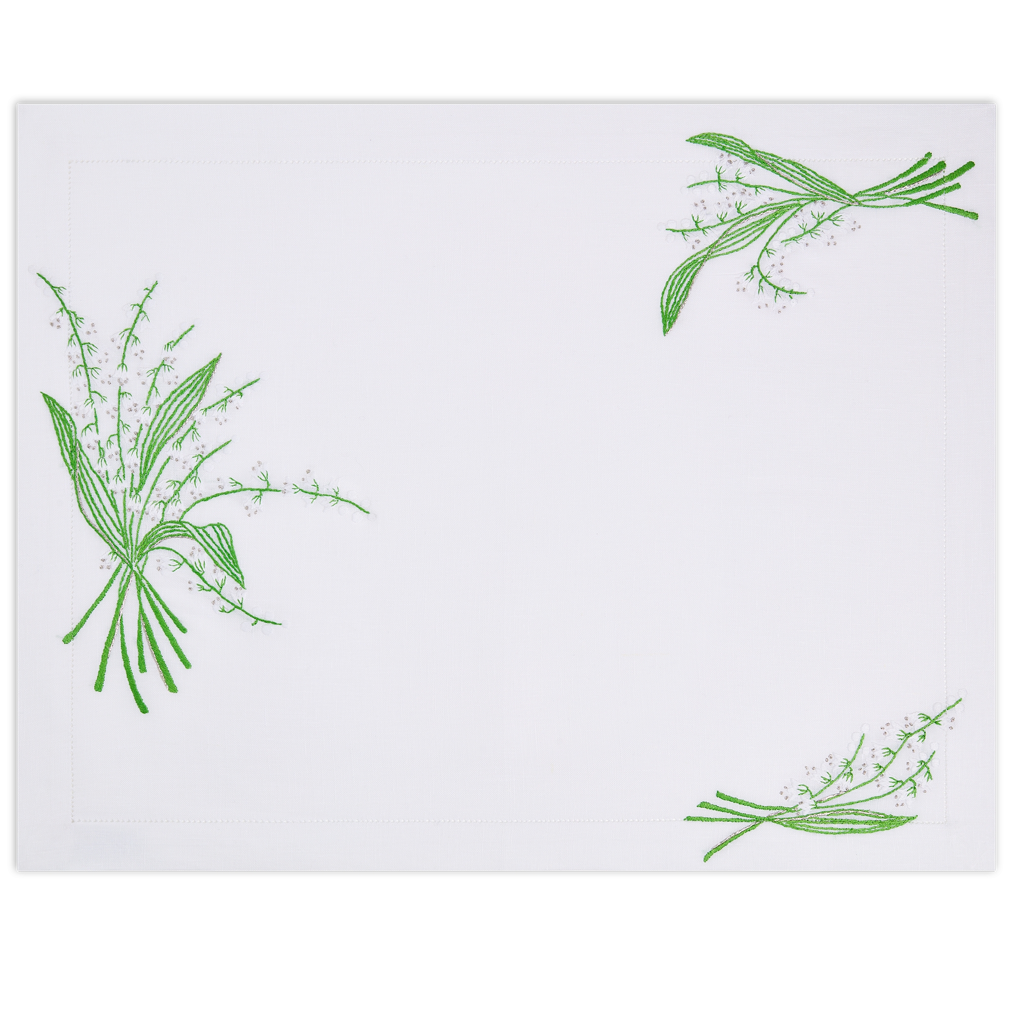 Tischset und Serviette im Set mit Stickerei Lily of the Valley in Weiß und Grün E09