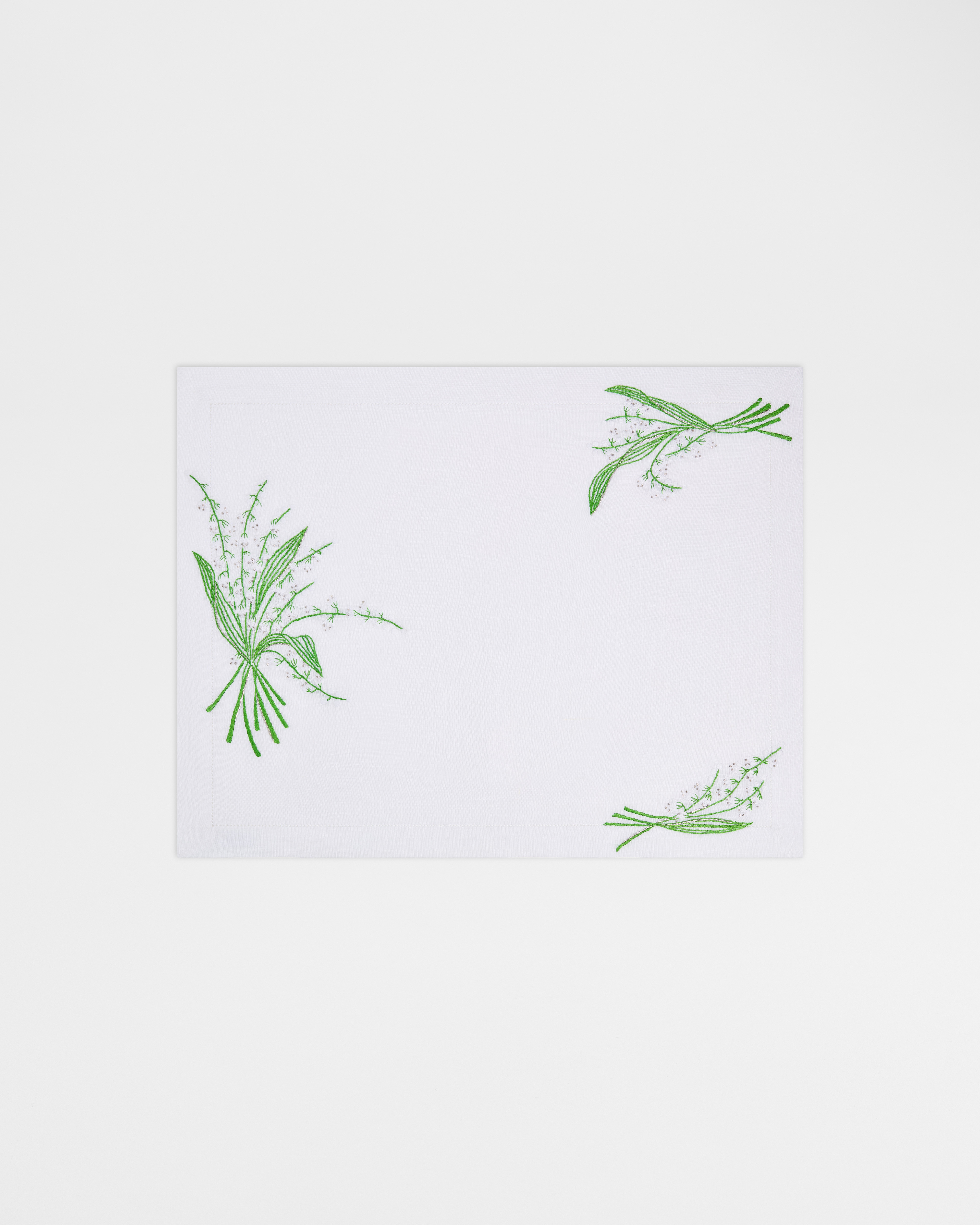 Embroidered Placemat and Napkin Set Lily of the Valley, White and Green E09