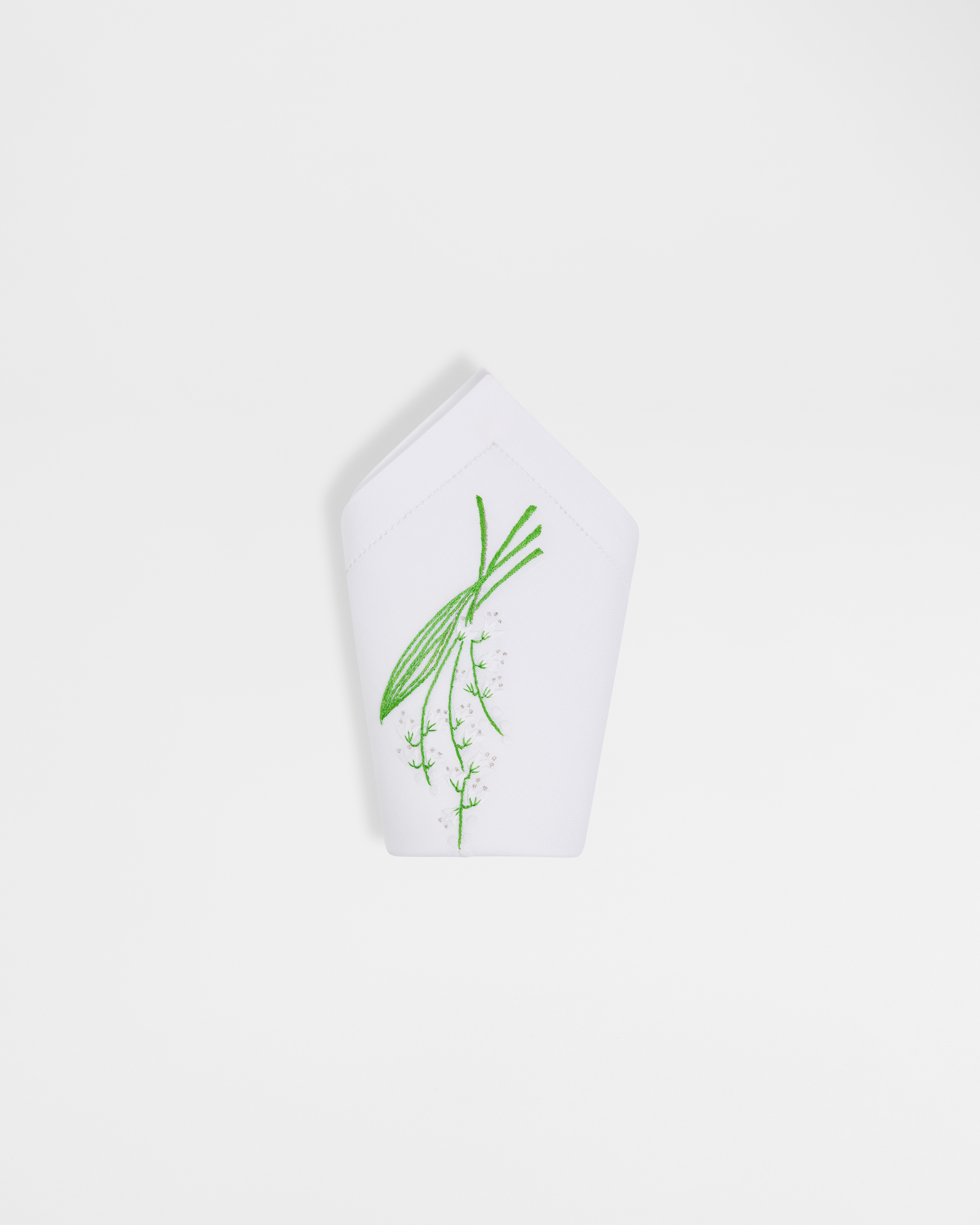 Embroidered Placemat and Napkin Set Lily of the Valley, White and Green E11