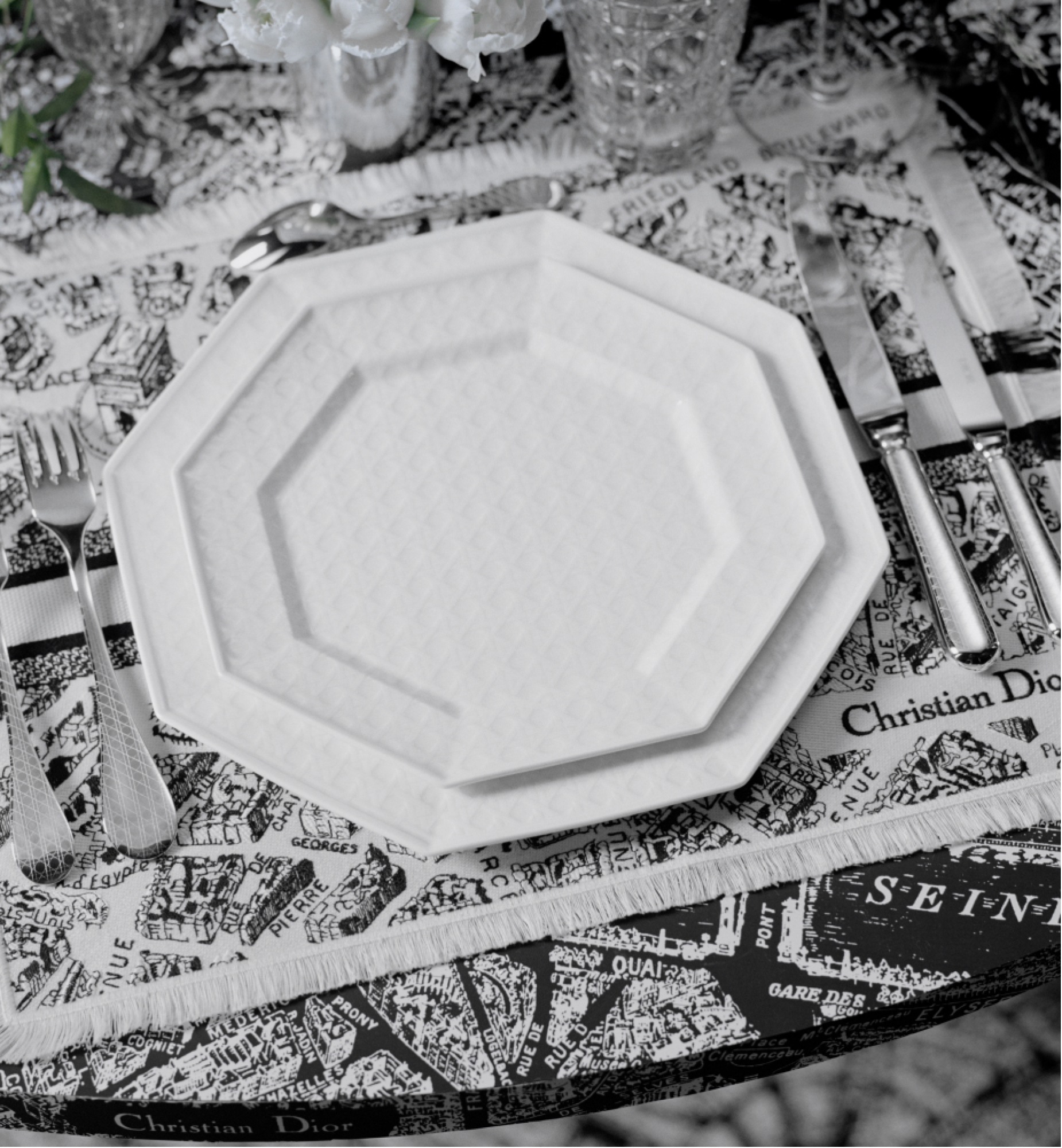 Set de table Plan de Paris, blanc et noir E12