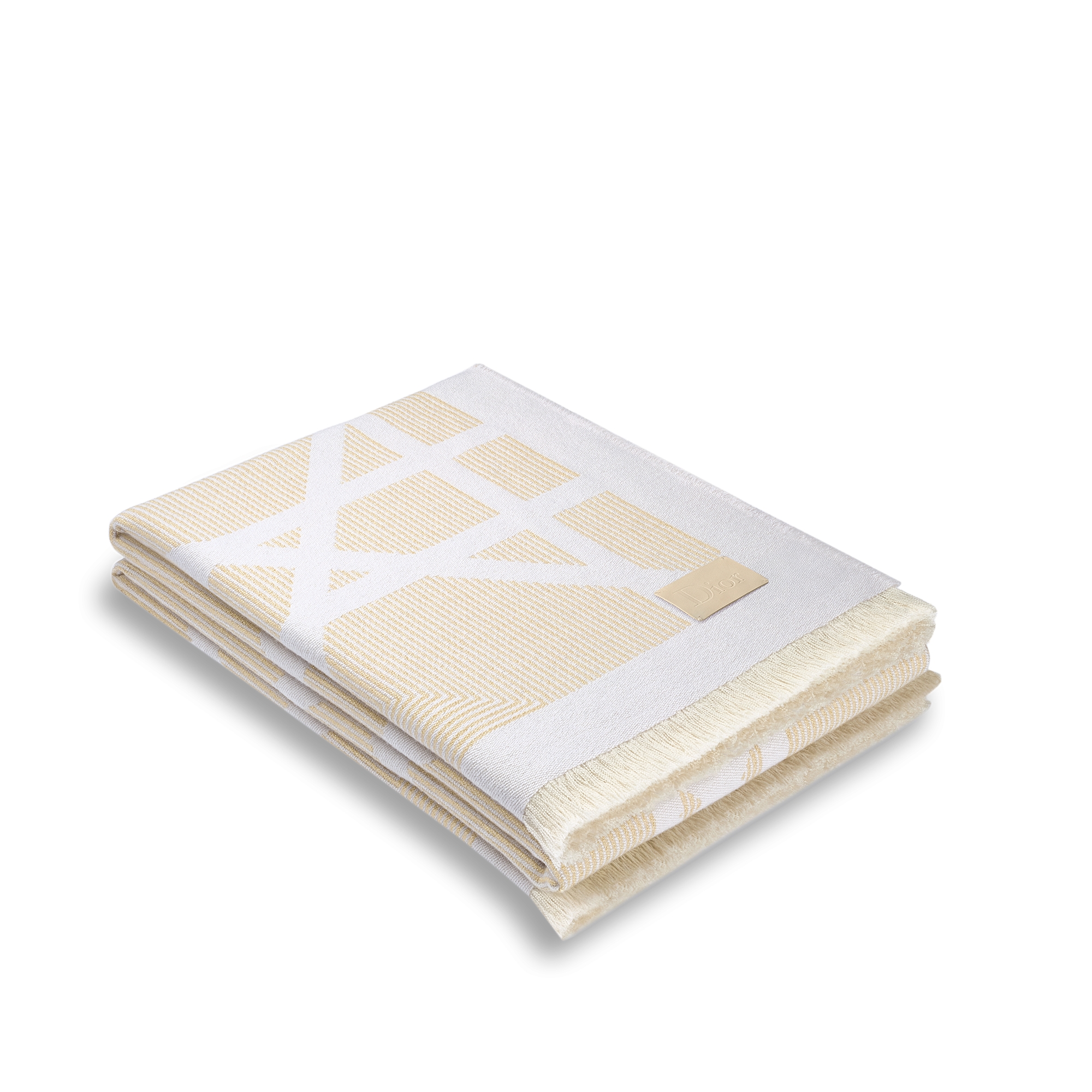 Blanket Beige and White Cannage Optique Wool, Cashmere and Silk Jacquard E03