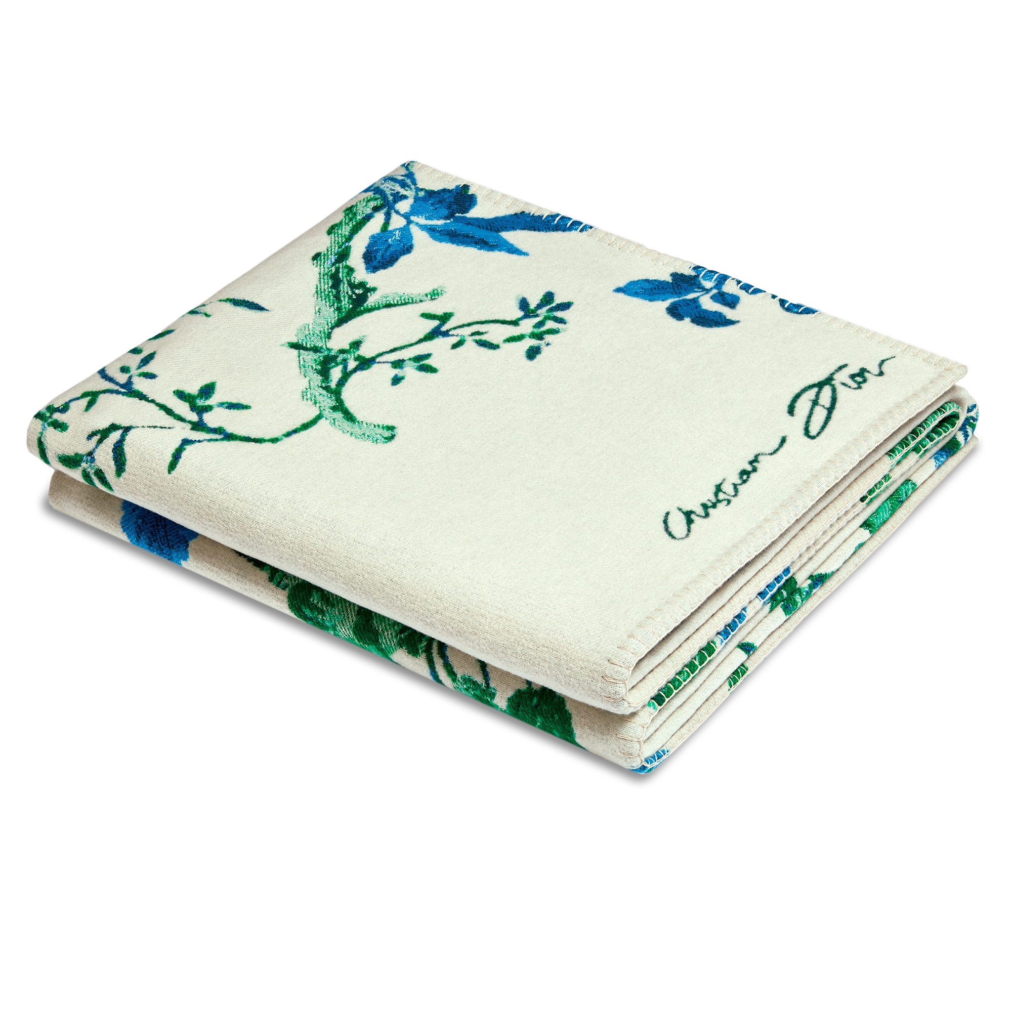 Plaid Jacquard van witte wol en kasjmier met bladmotief E09