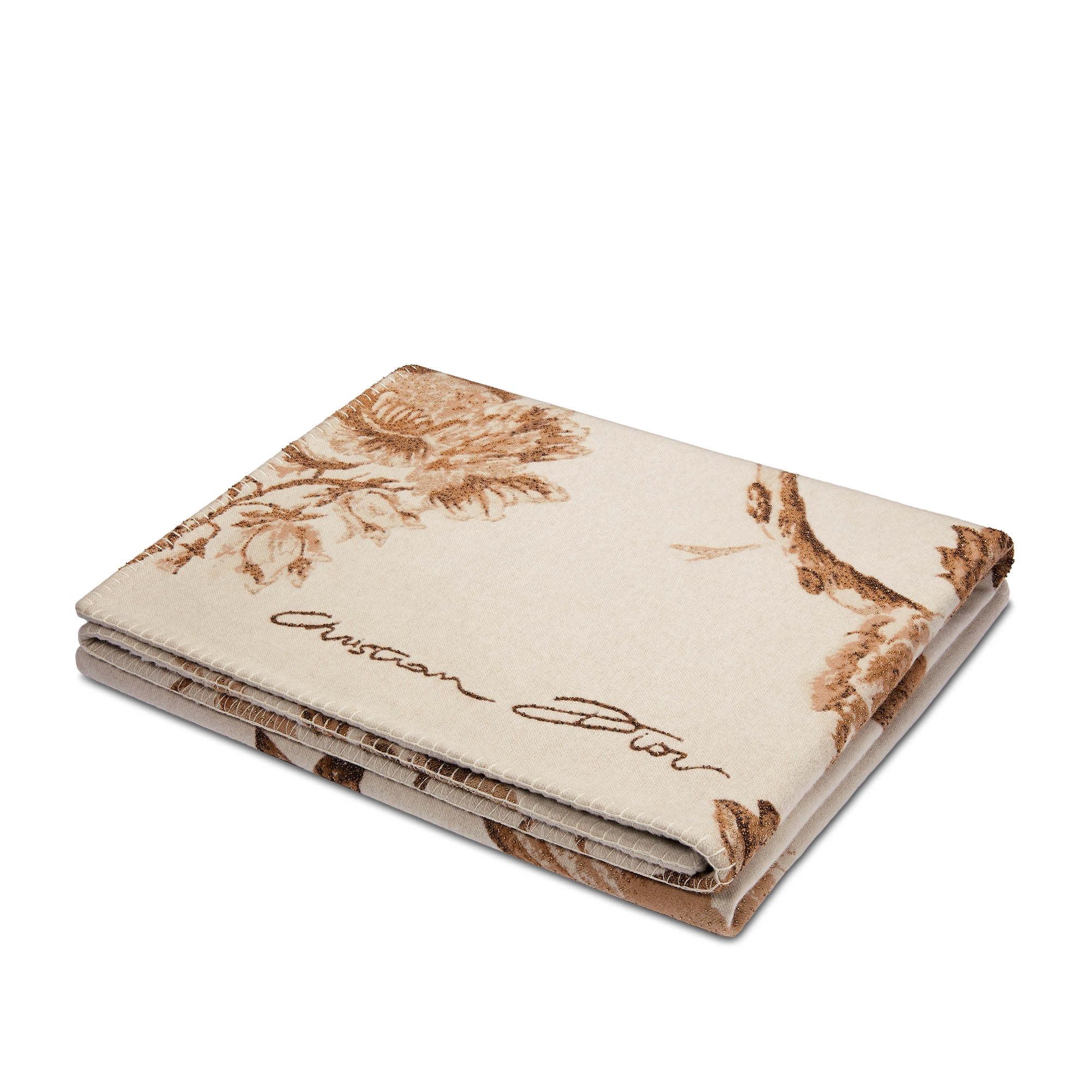 Blanket Beige Cashmere Jacquard Embroidered with Bird and Flower Motif E03