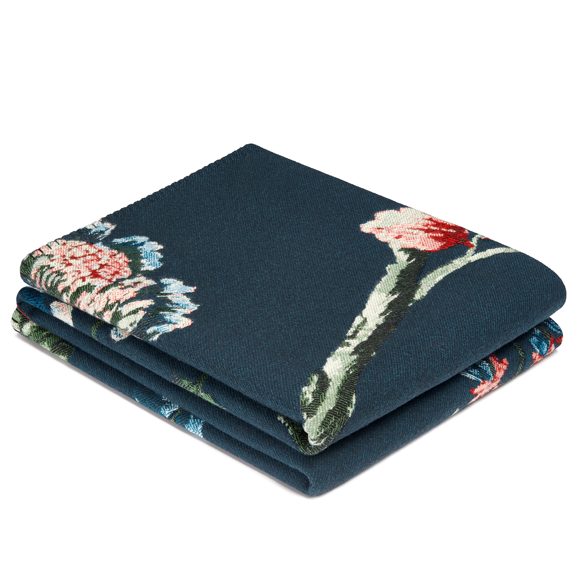 Blanket  Blue Wool and Cashmere Jacquard with Bird and Flower Motif E03