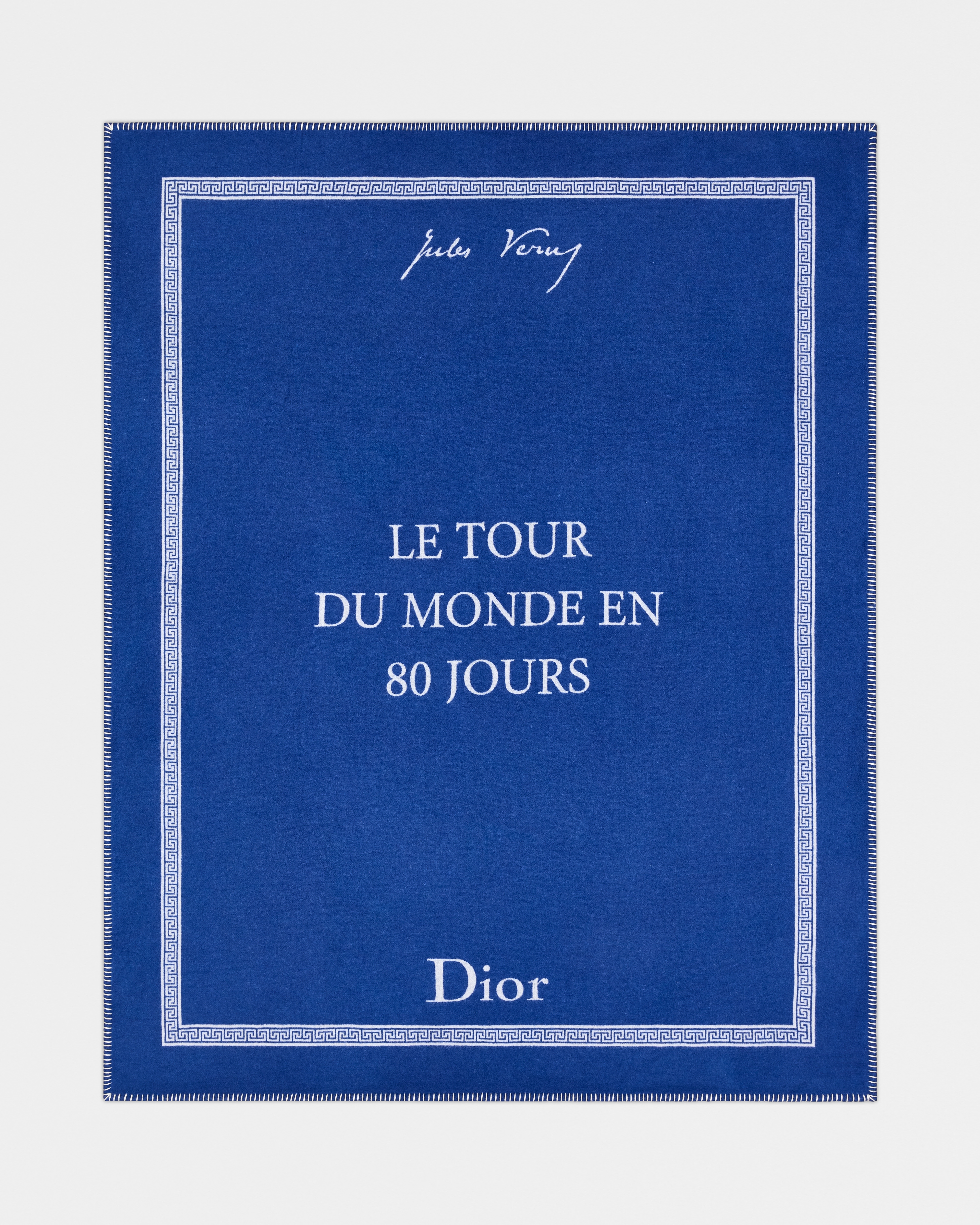 Decke Wolle und Kaschmir in Blau mit Book Cover-Motiv in Weiß E06