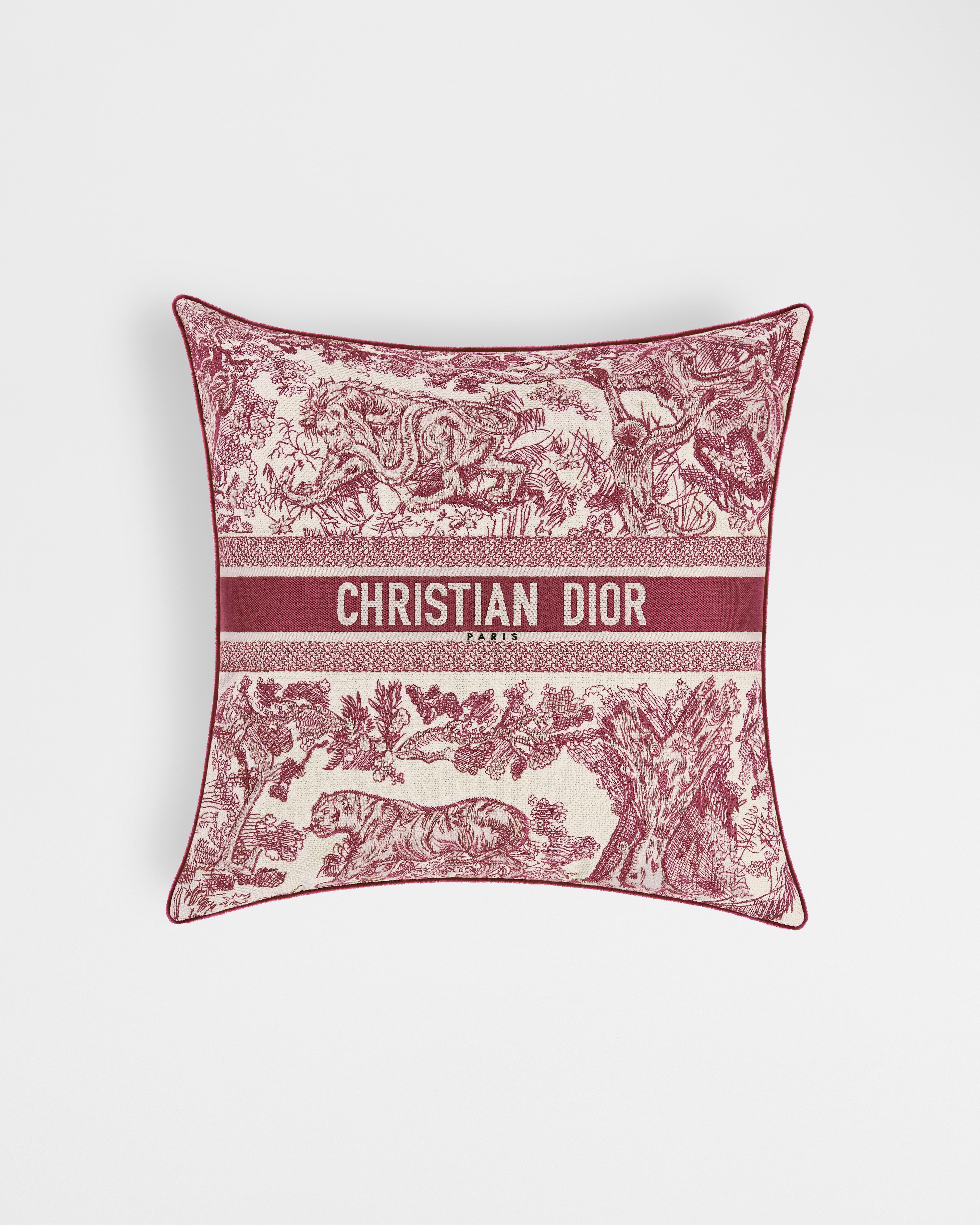 Square Pillow Toile de Jouy, Burgundy E01
