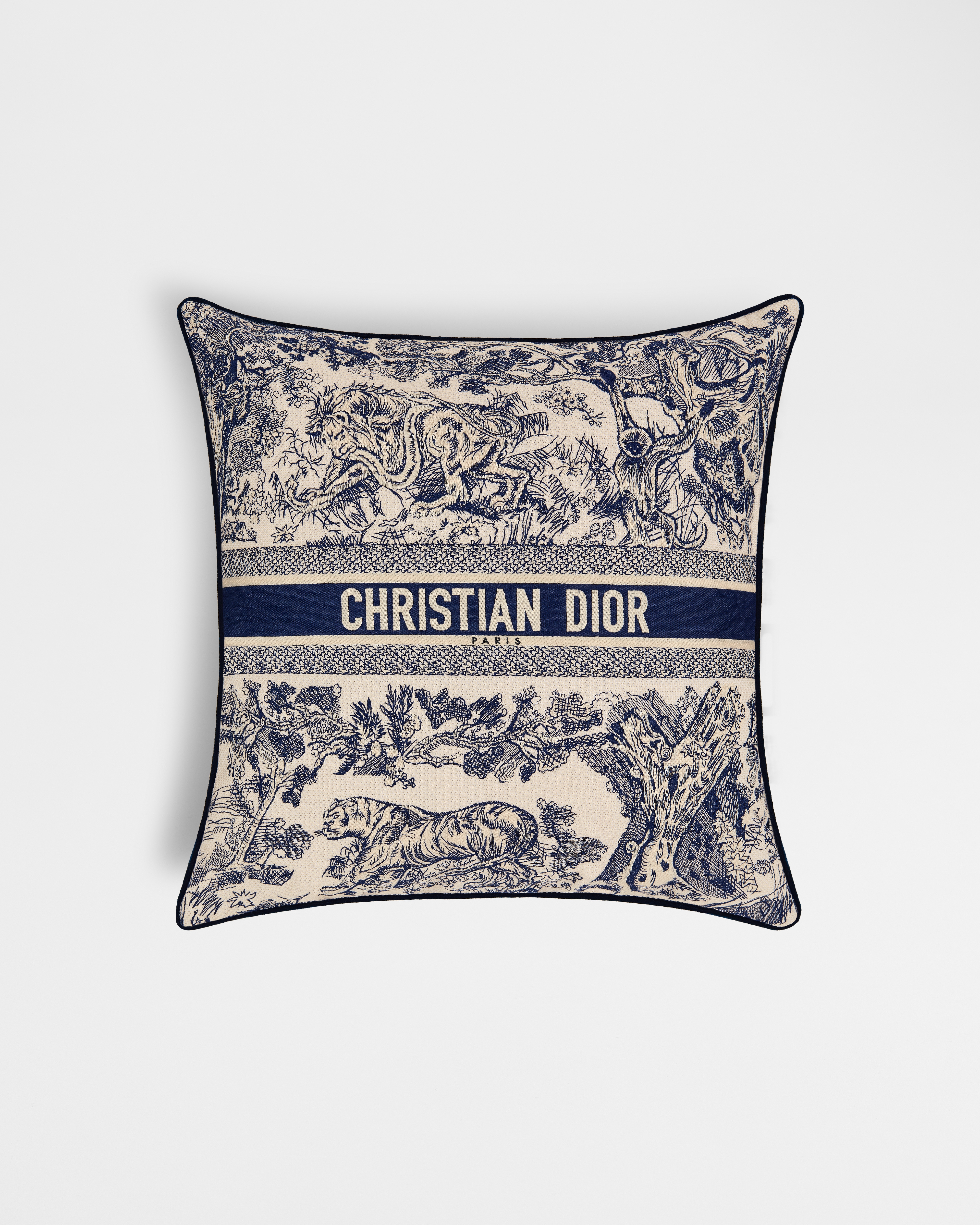 Cuscino quadrato Toile de Jouy blu E01