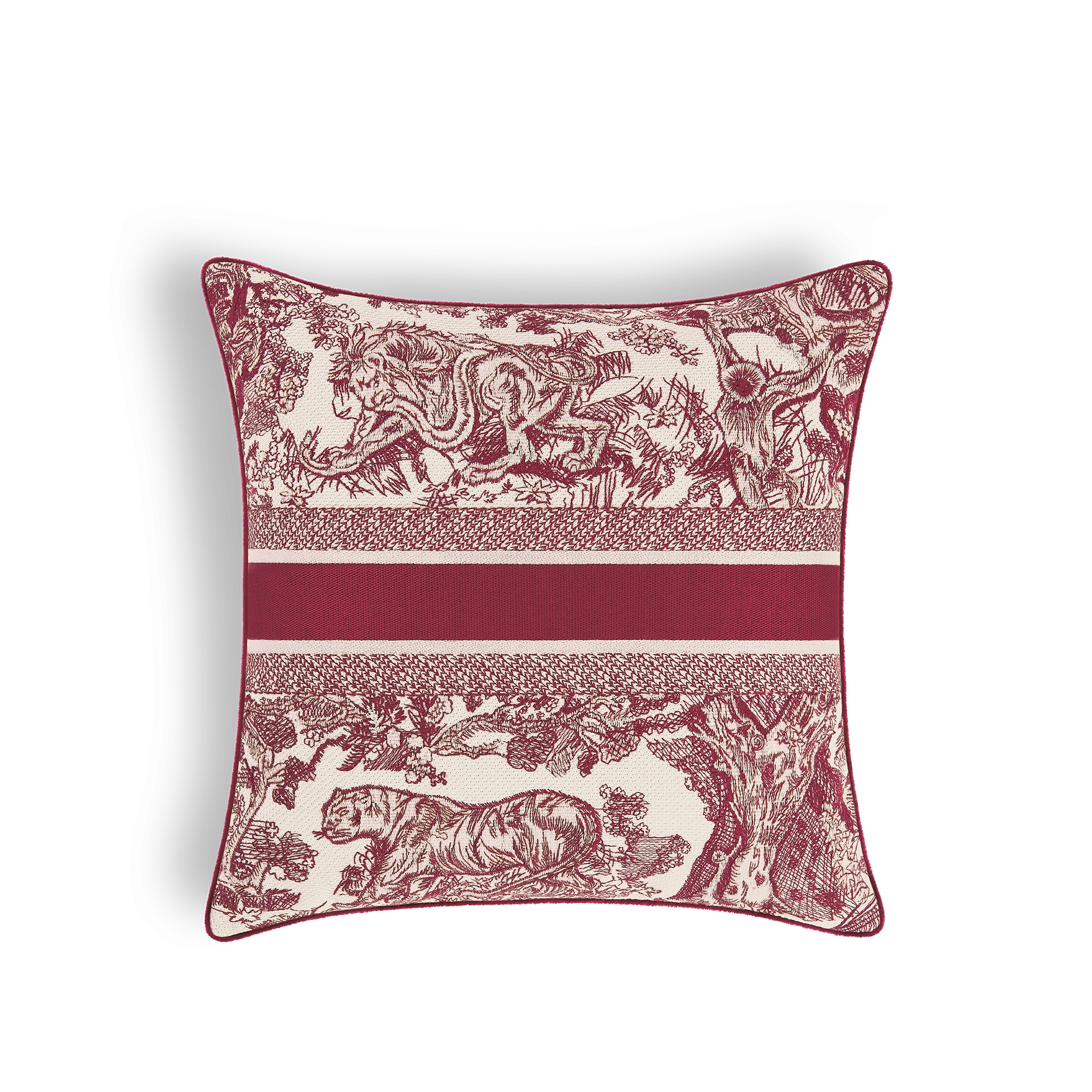 스몰 스퀘어 쿠션 Toile De Jouy, 버건디 E08