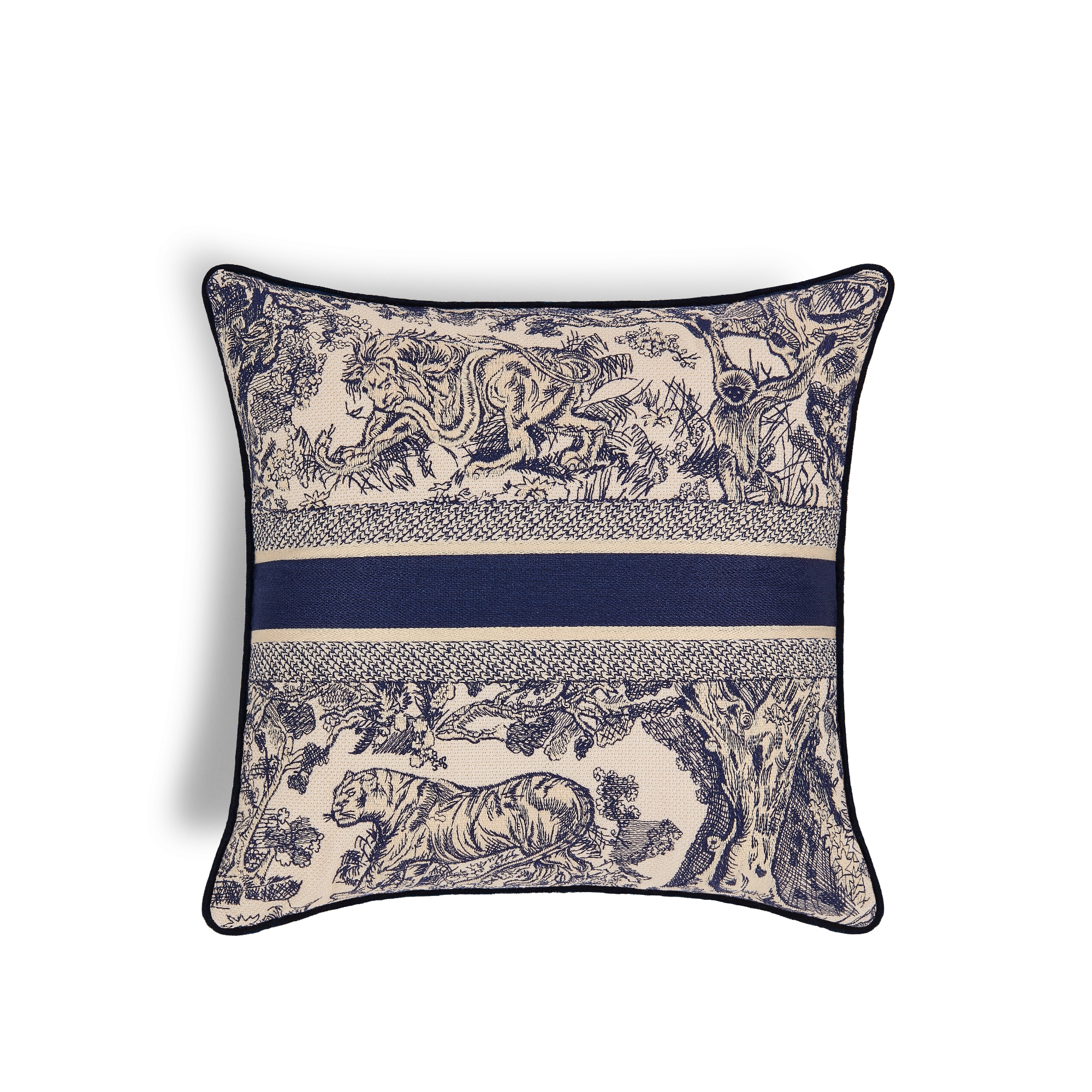 Kleines, quadratisches Kissen Toile de Jouy in Blau E08