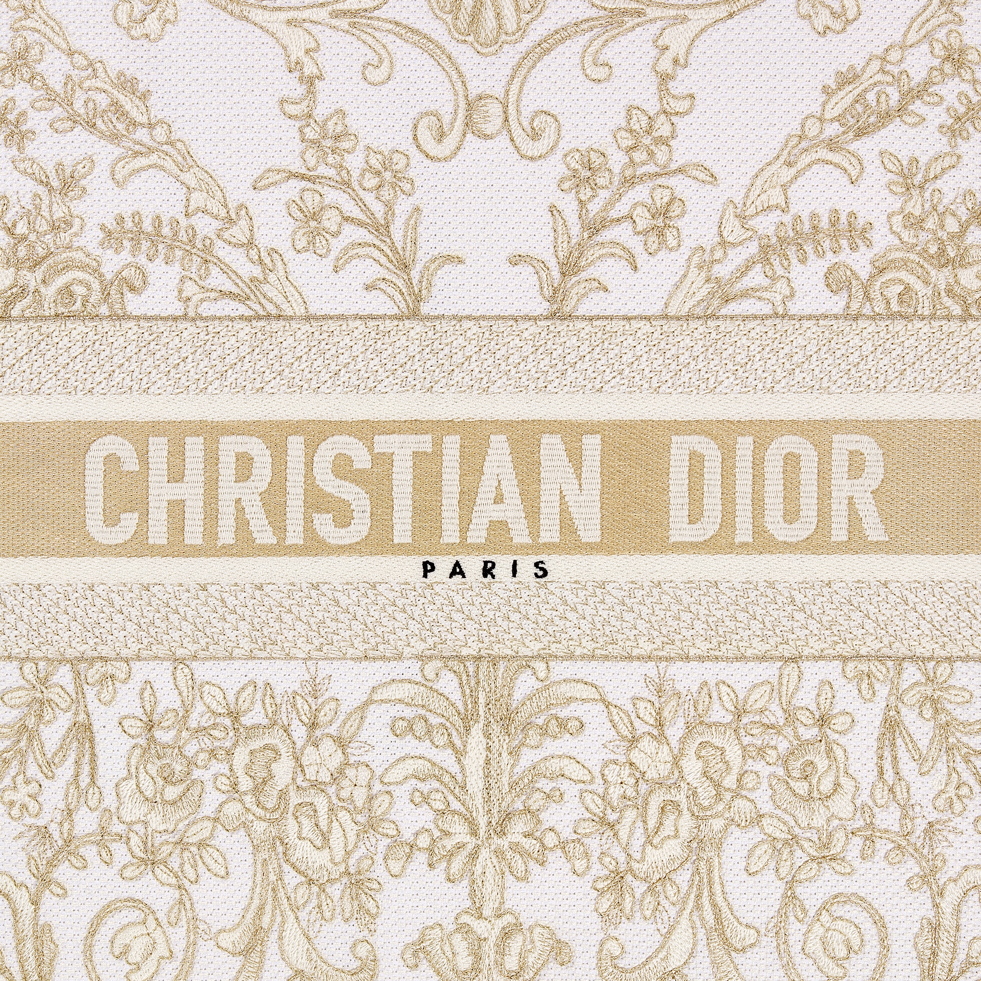 Square Pillow White Cotton Embroidered with Gold-Tone Dioresque Butterfly Motif E09