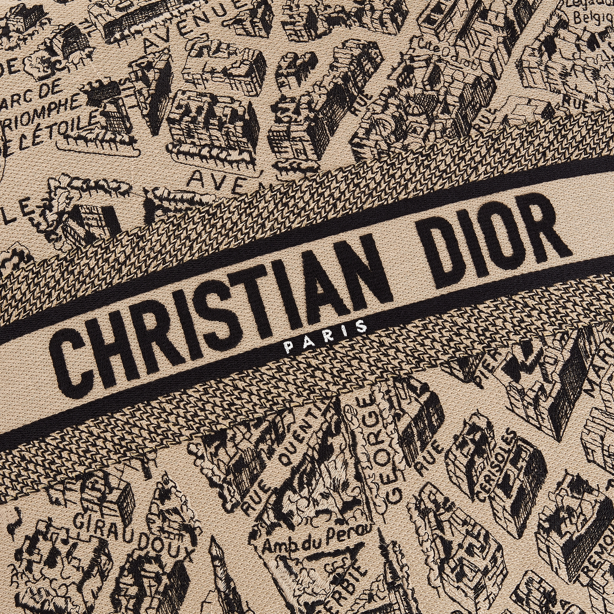 Square Pillow Plan de Paris Motif, Beige and Black E09