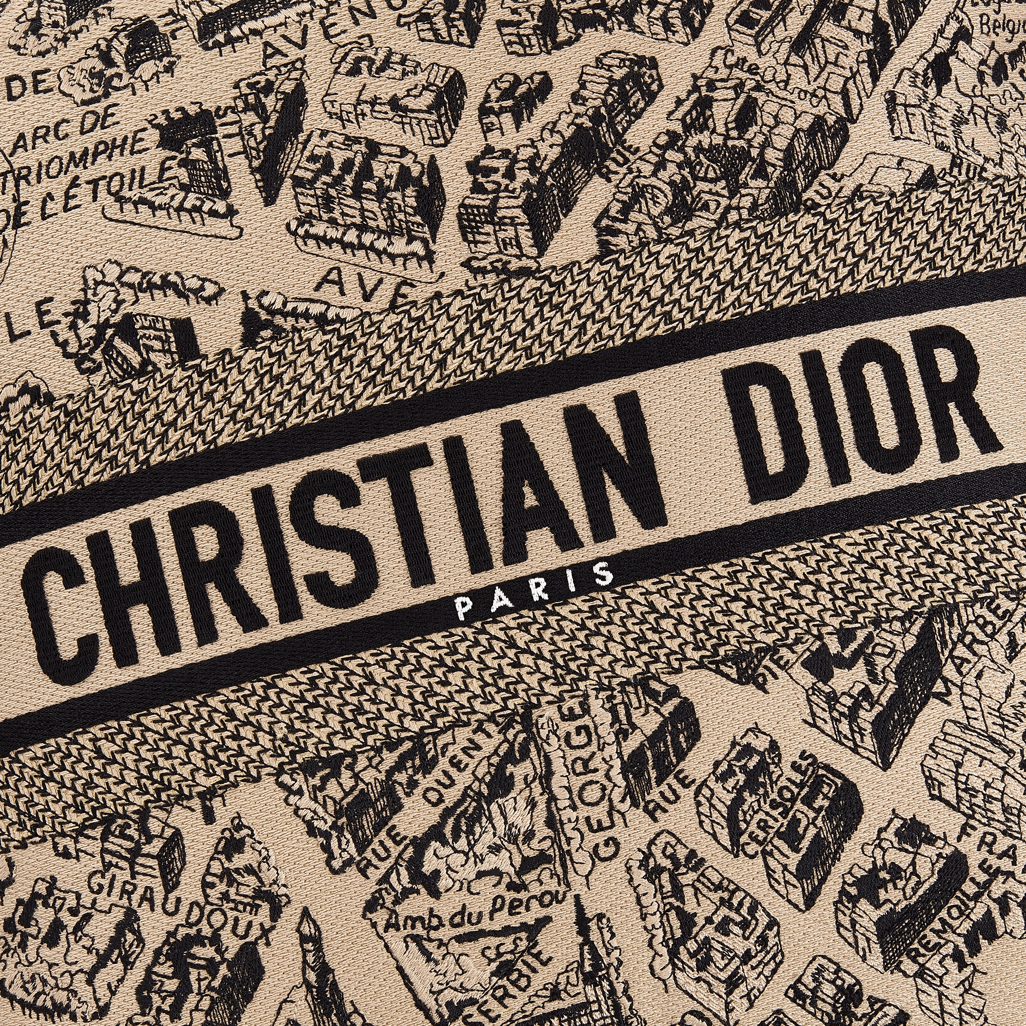 Small Square Pillow Plan de Paris Motif, Beige and Black E09