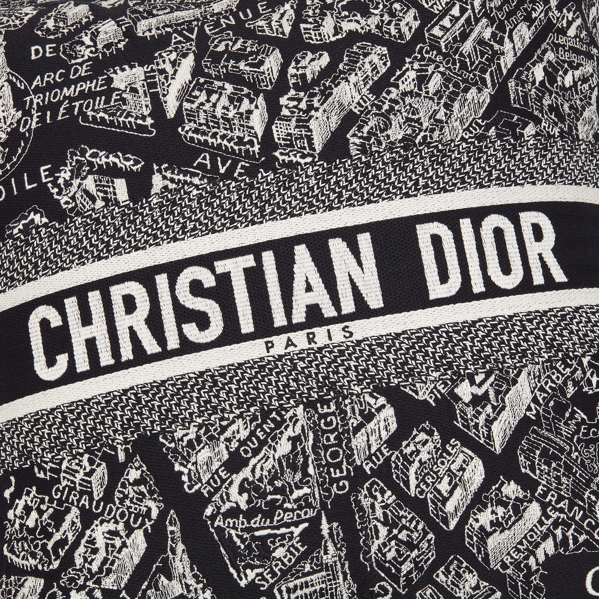 Small Square Pillow Plan de Paris Motif, Black and White E09