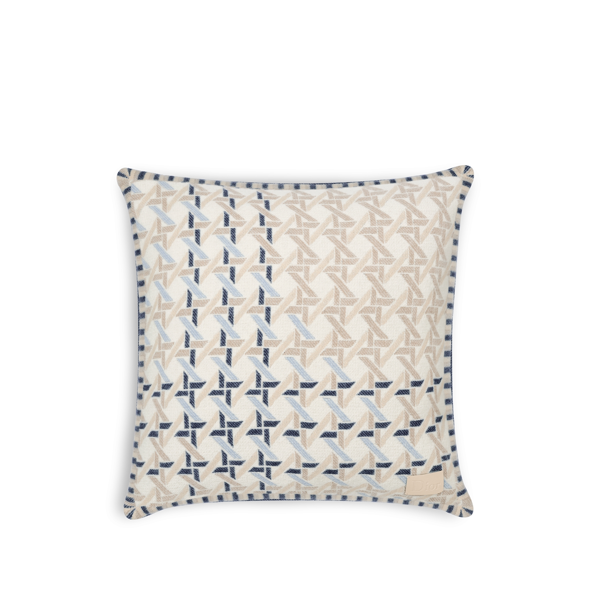 Quadratisches Kissen Woll- und Kaschmirjacquard mit Cannage Tartan-Muster in Blau E01