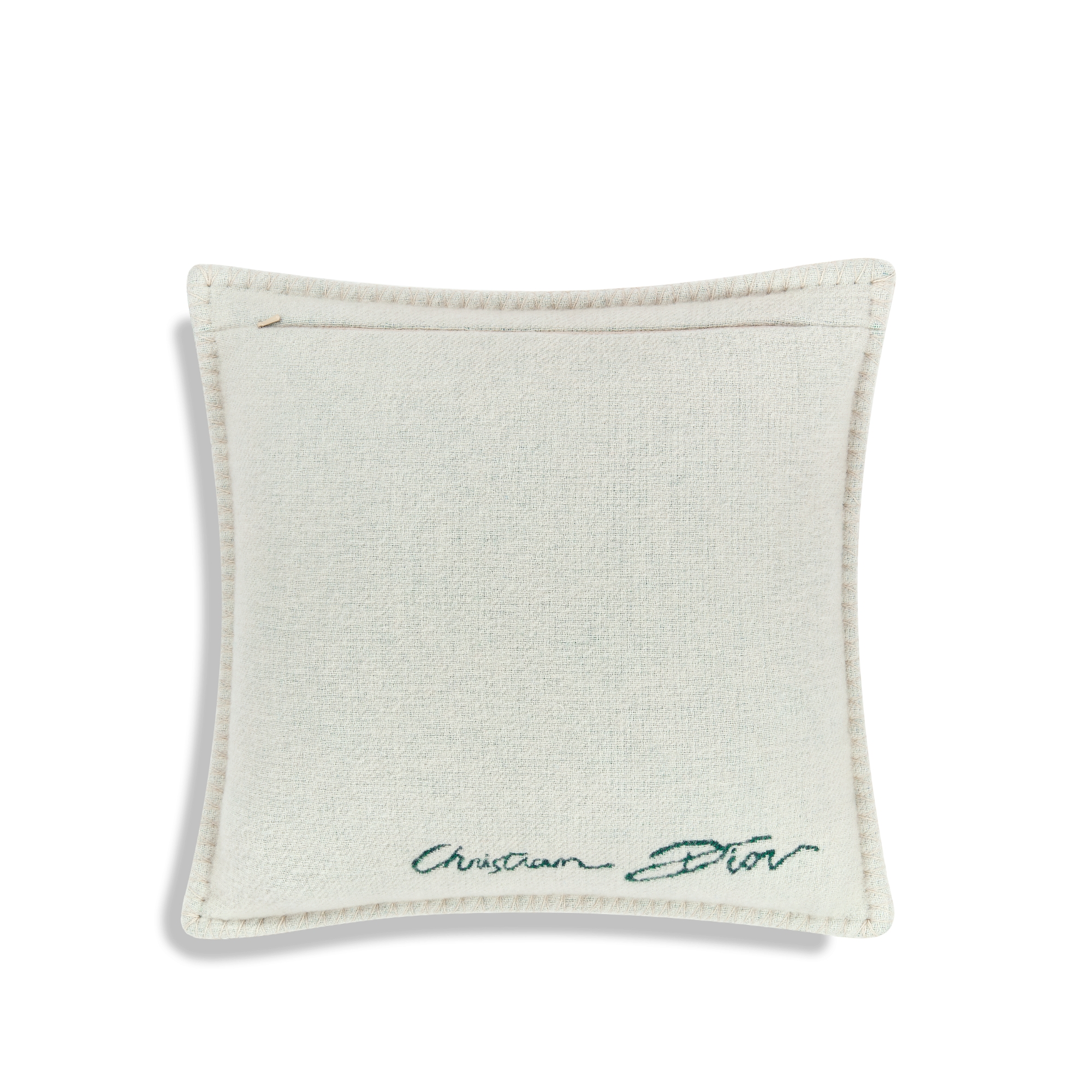 Small Square Pillow White Wool and Cashmere Jacquard with Leaf Motif E08