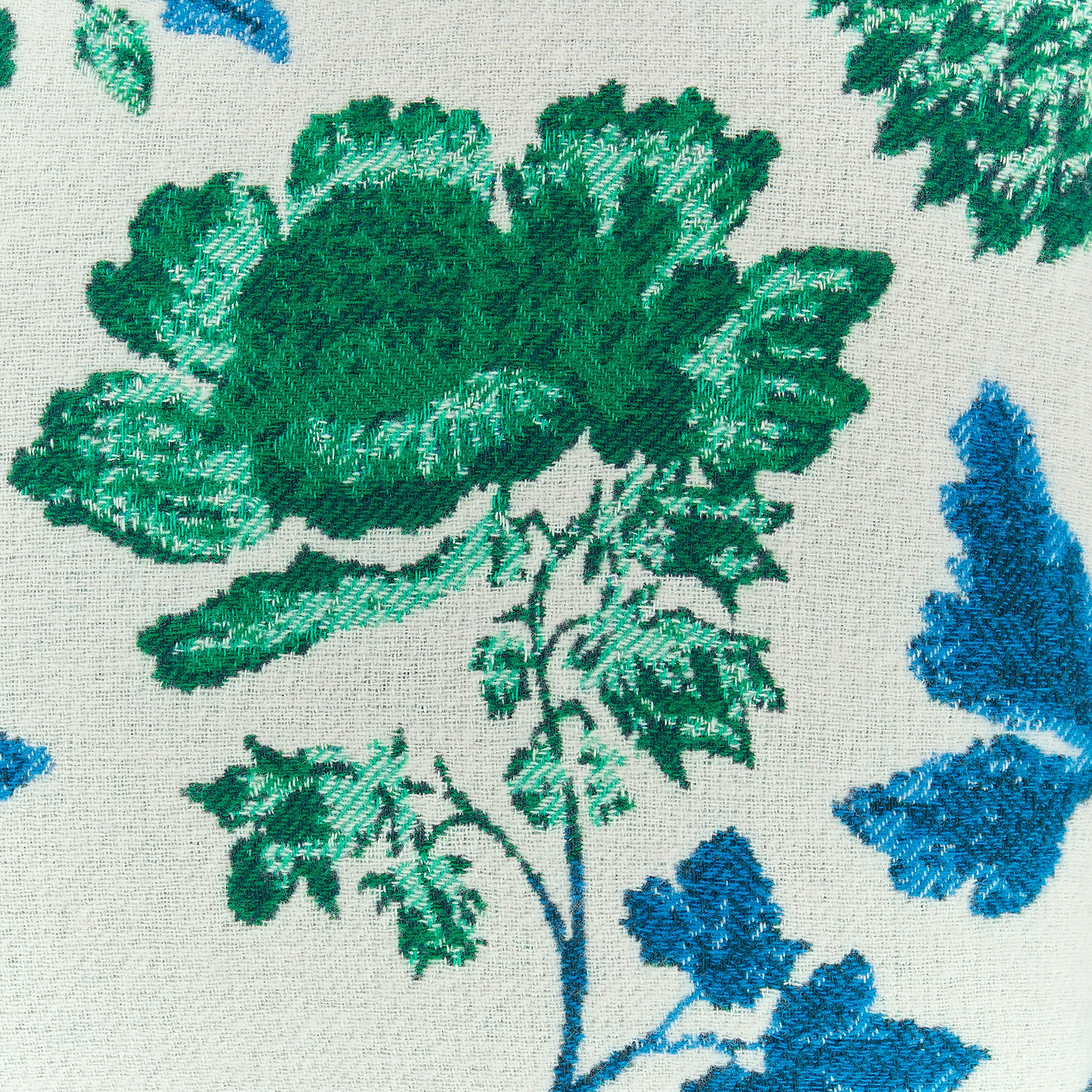 Square Pillow White Wool and Cashmere Jacquard with Leaf Motif E09