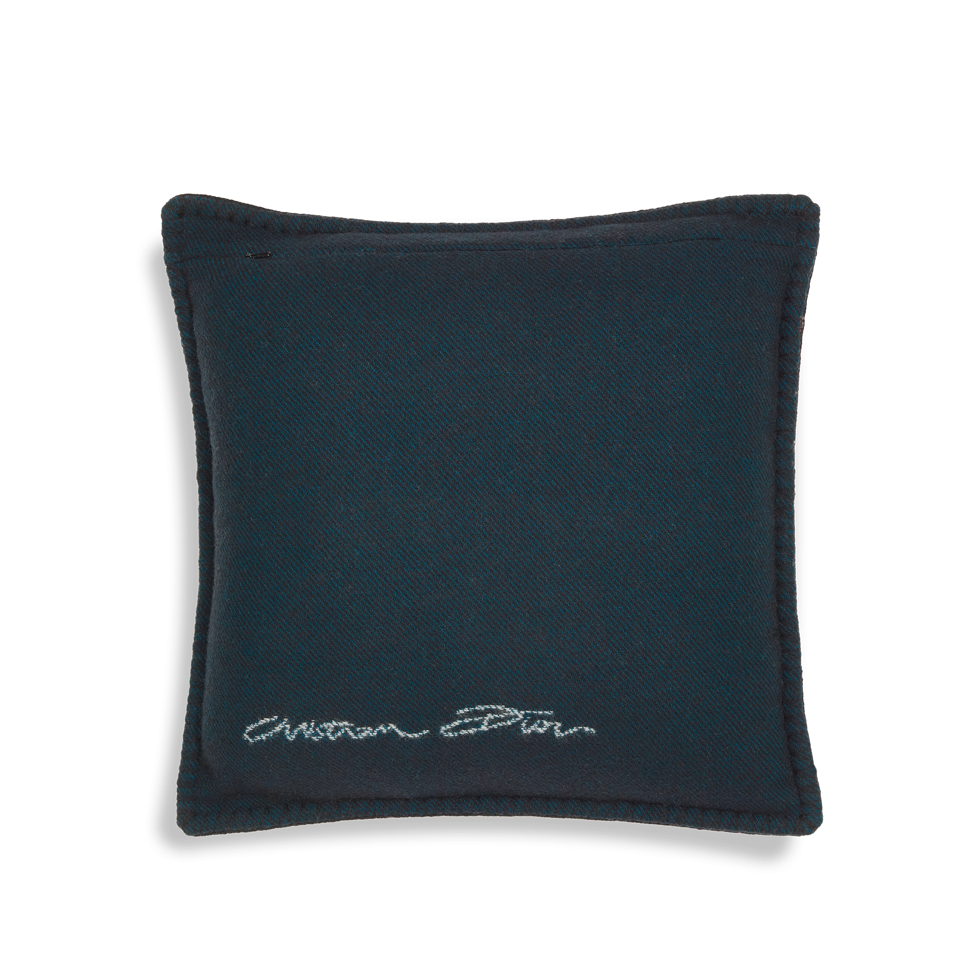 Small Square Pillow Blue Wool and Cashmere Jacquard with Bird and Flower Motif E08