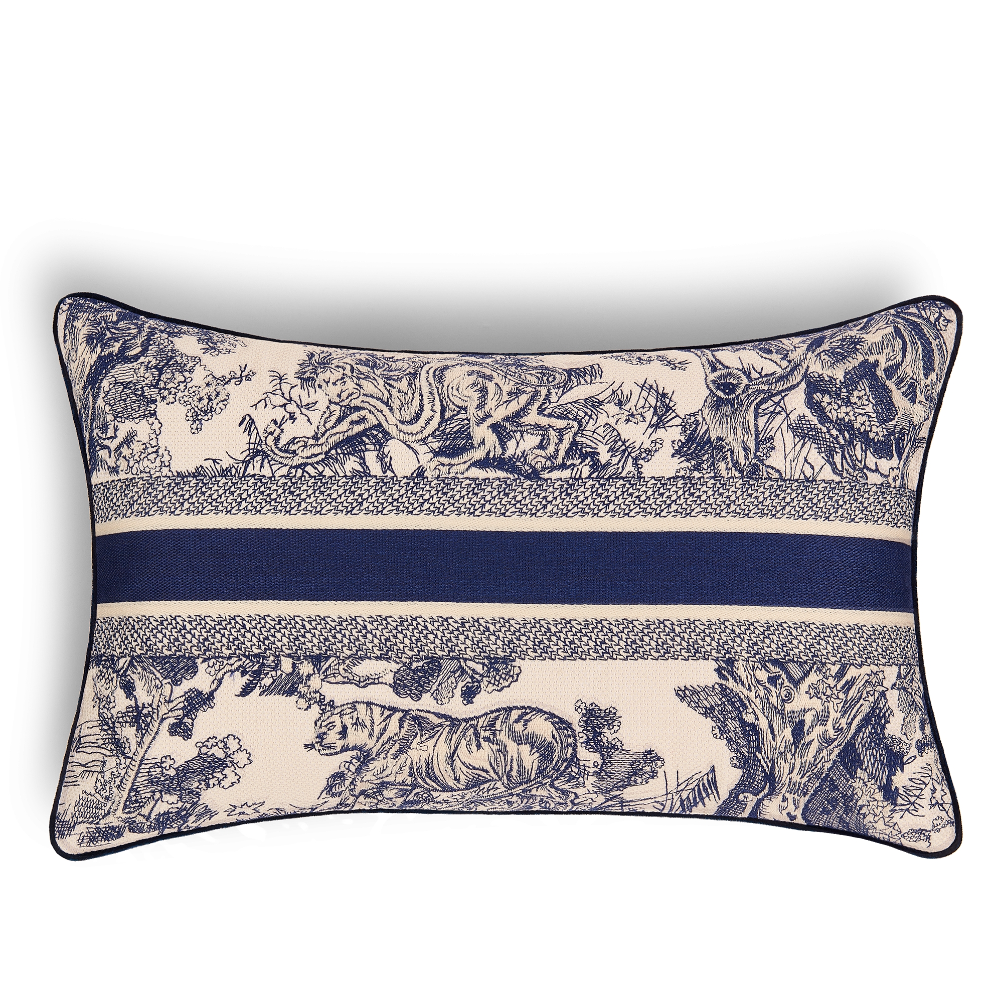 직사각형 쿠션 Toile De Jouy, 블루 E08
