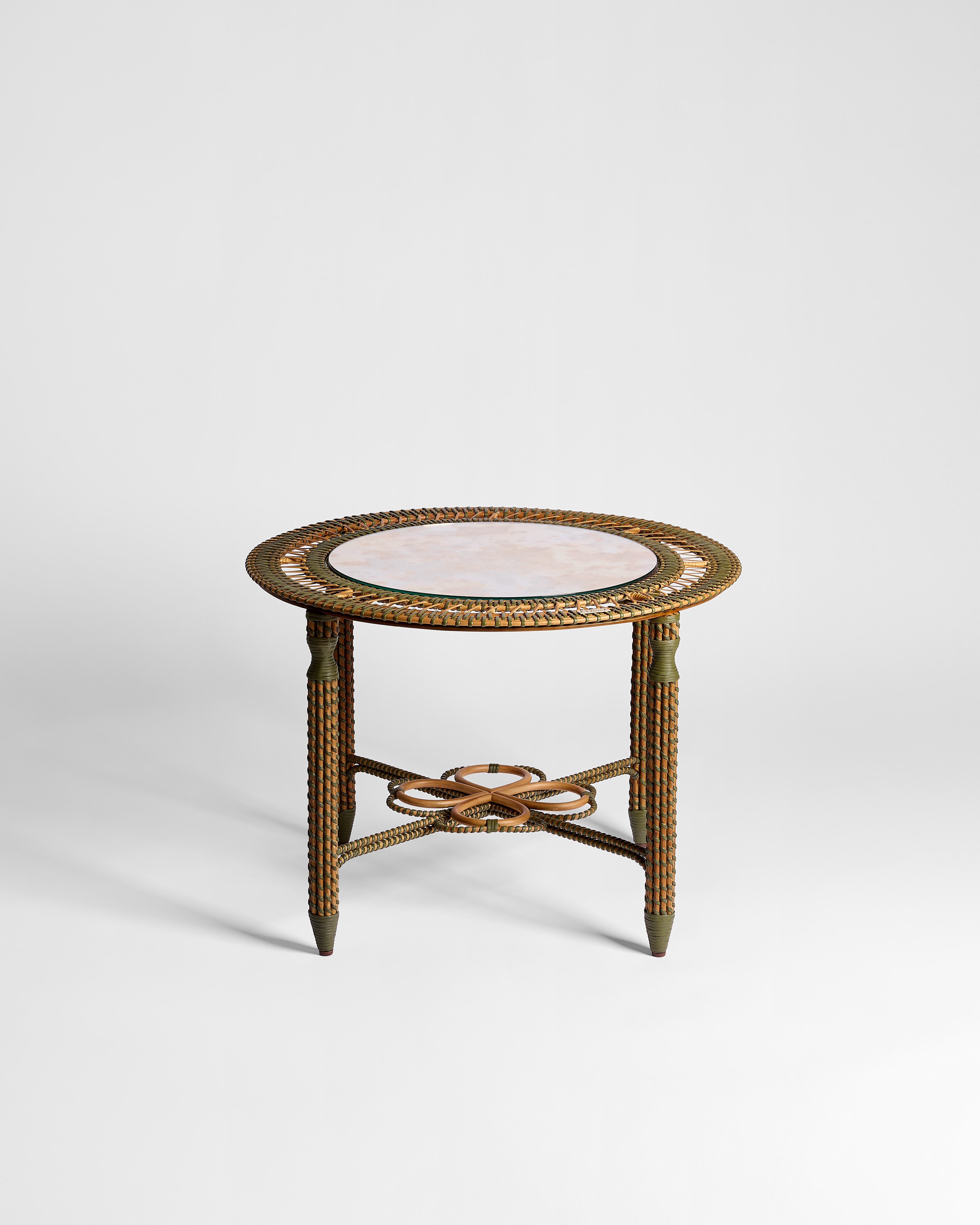 Pedestal Table Natural and Green Rattan with Clover Motif E01