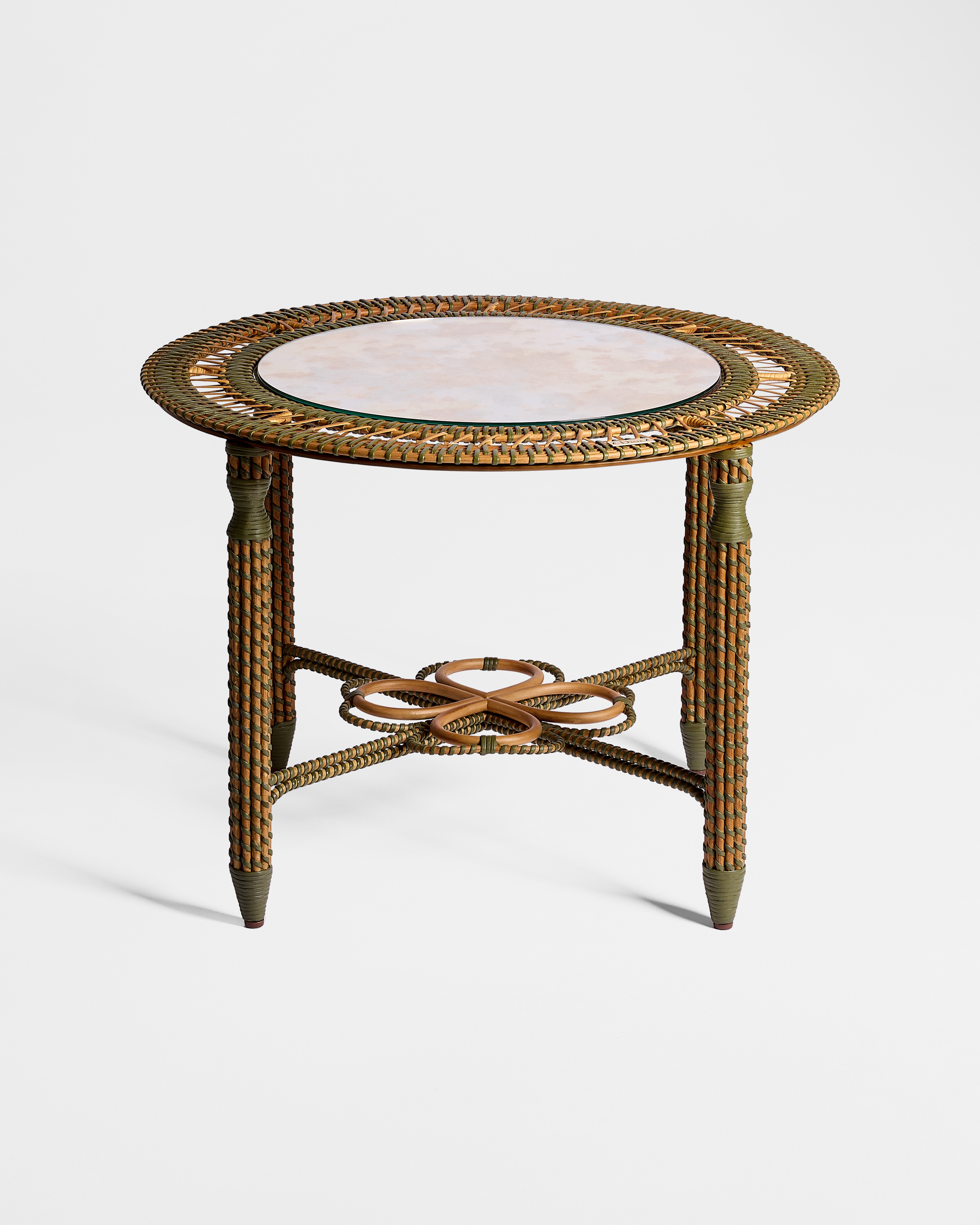 Pedestal Table Natural and Green Rattan with Clover Motif E01