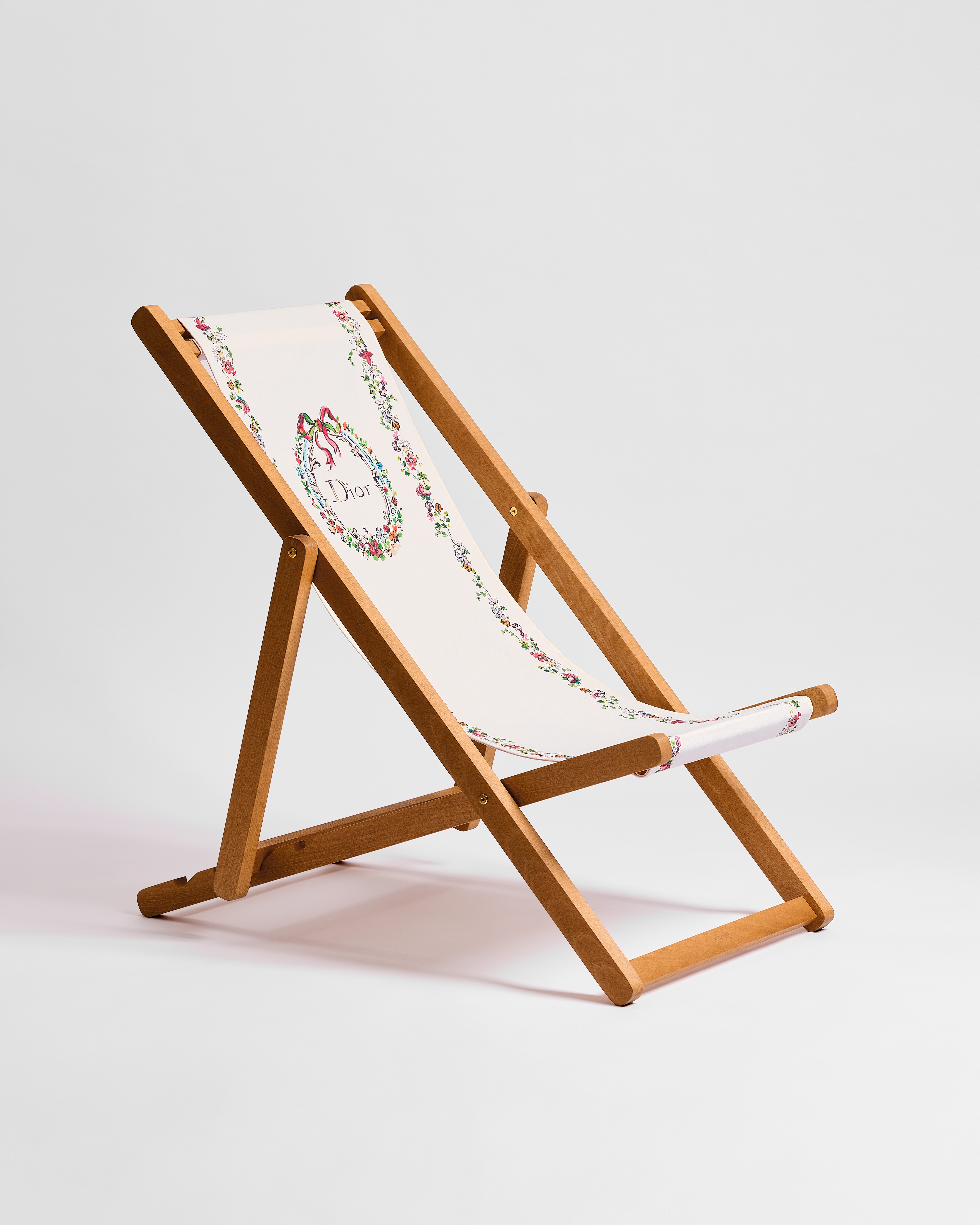 Sun Lounger Beechwood and Ecru Cotton with Multicolor Dior Arabesque Motif E03