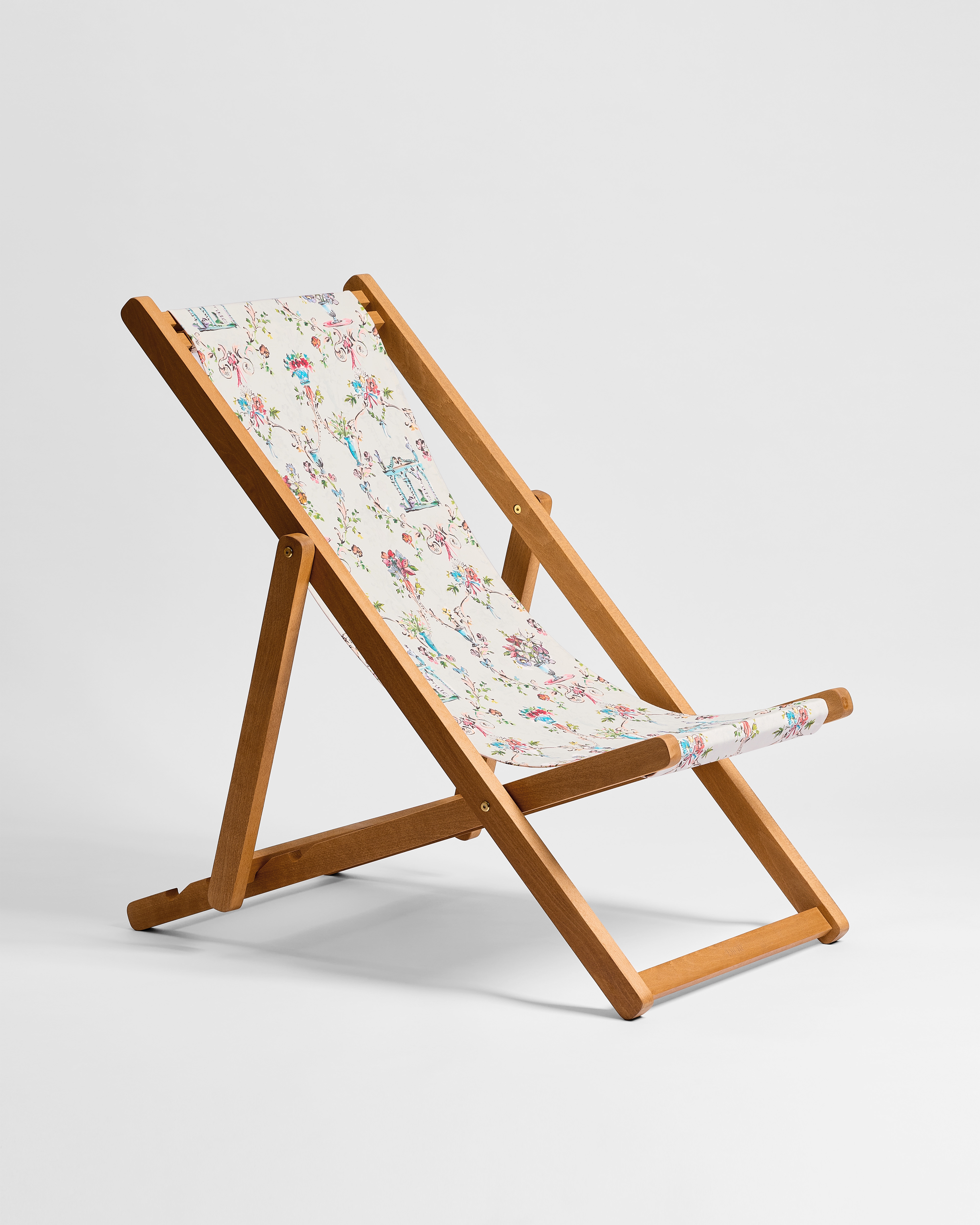 Sun Lounger Beechwood and Ecru Cotton with Multicolor Dior Arabesque Motif E03