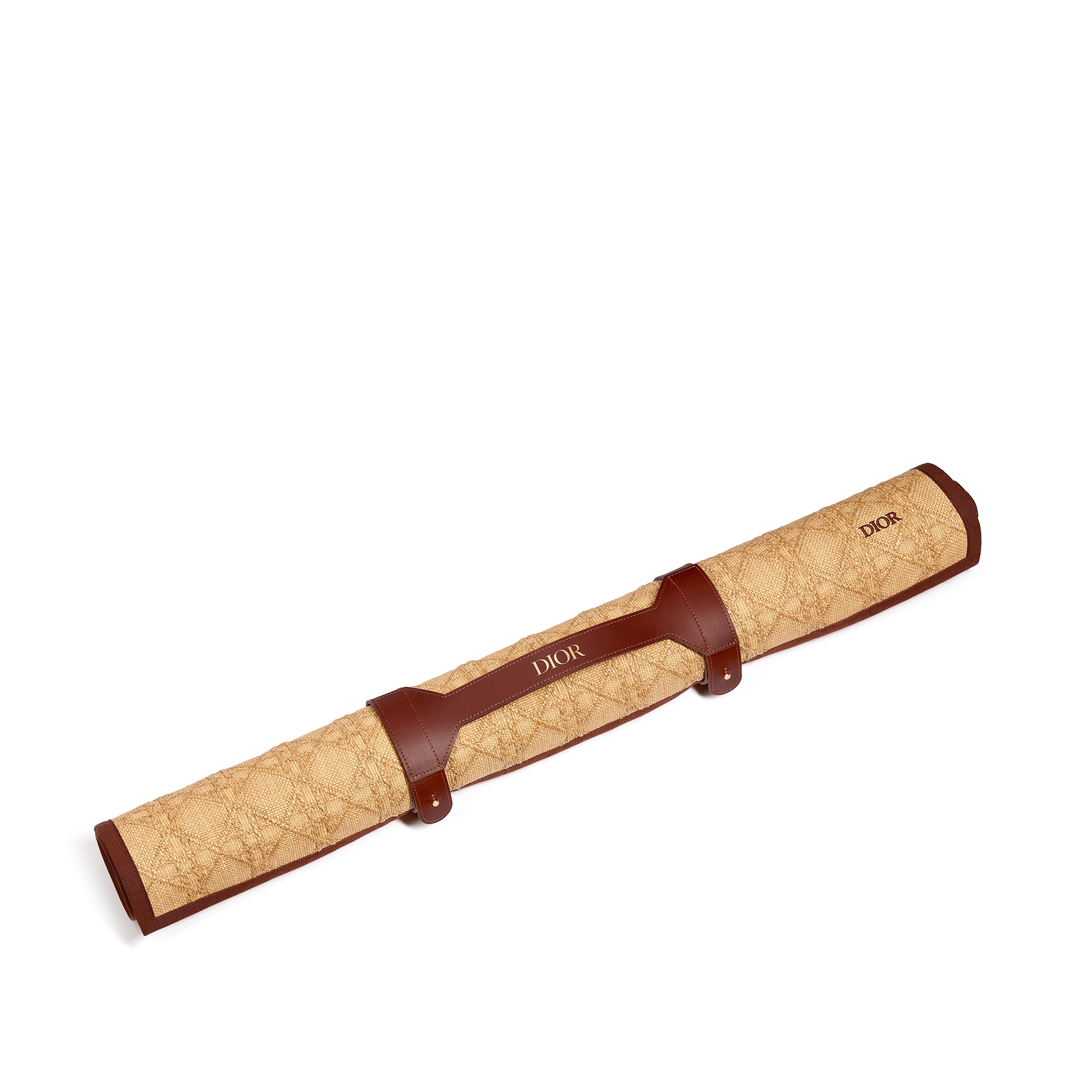 Beach Mat Raffia-Effect Technical Fabric and Cow Leather with Cannage Motif E03