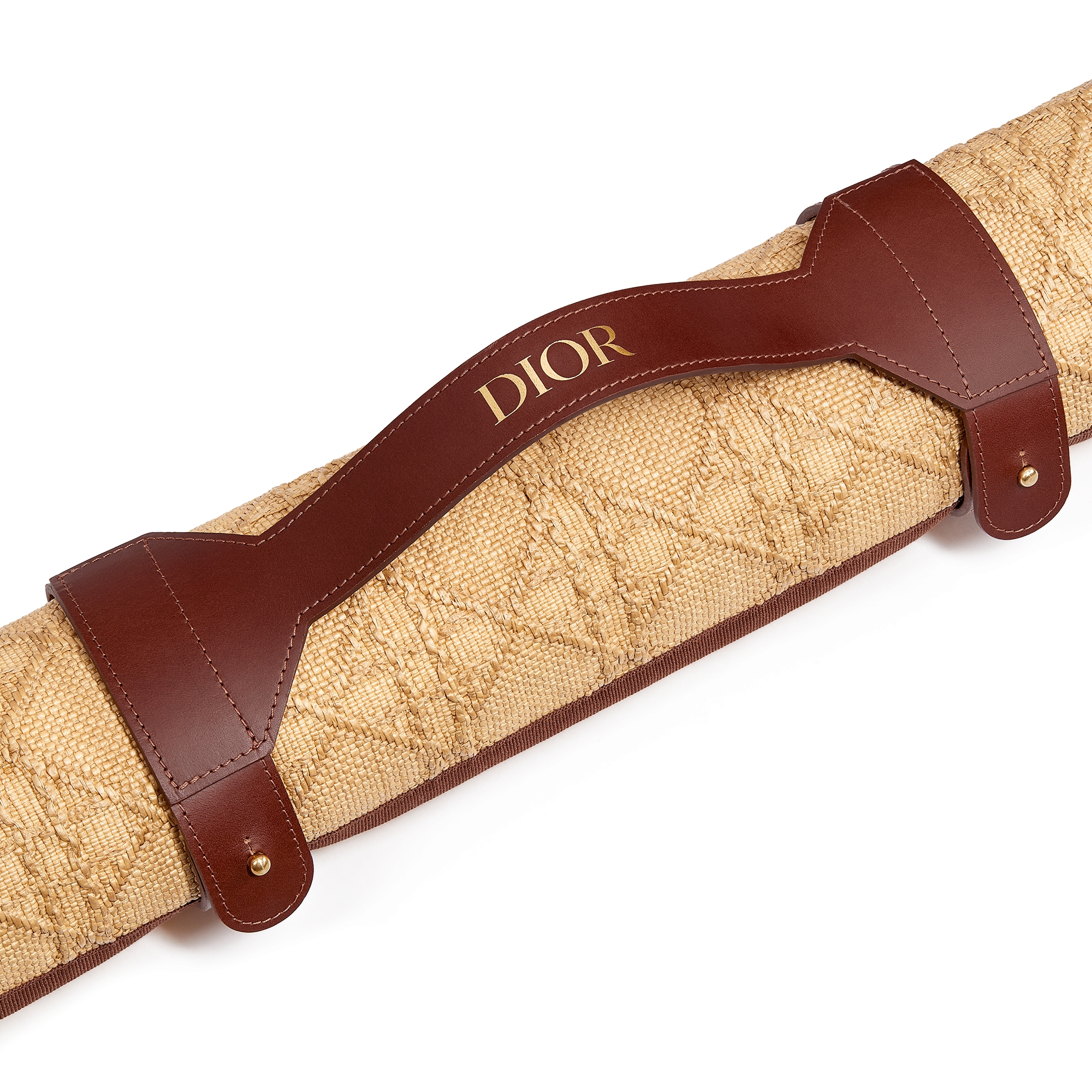 Beach Mat Raffia-Effect Technical Fabric and Cow Leather with Cannage Motif E09