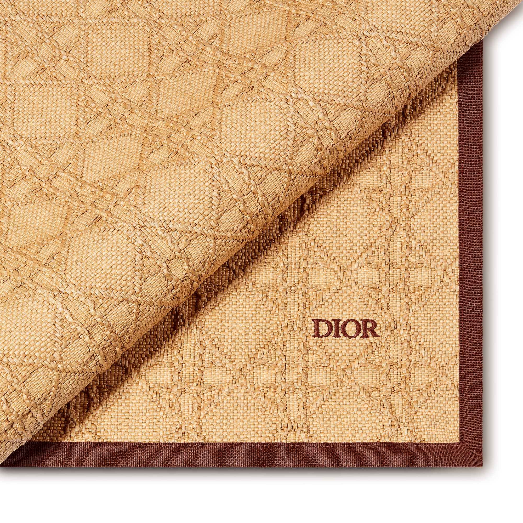 Beach Mat Raffia-Effect Technical Fabric and Cow Leather with Cannage Motif E10