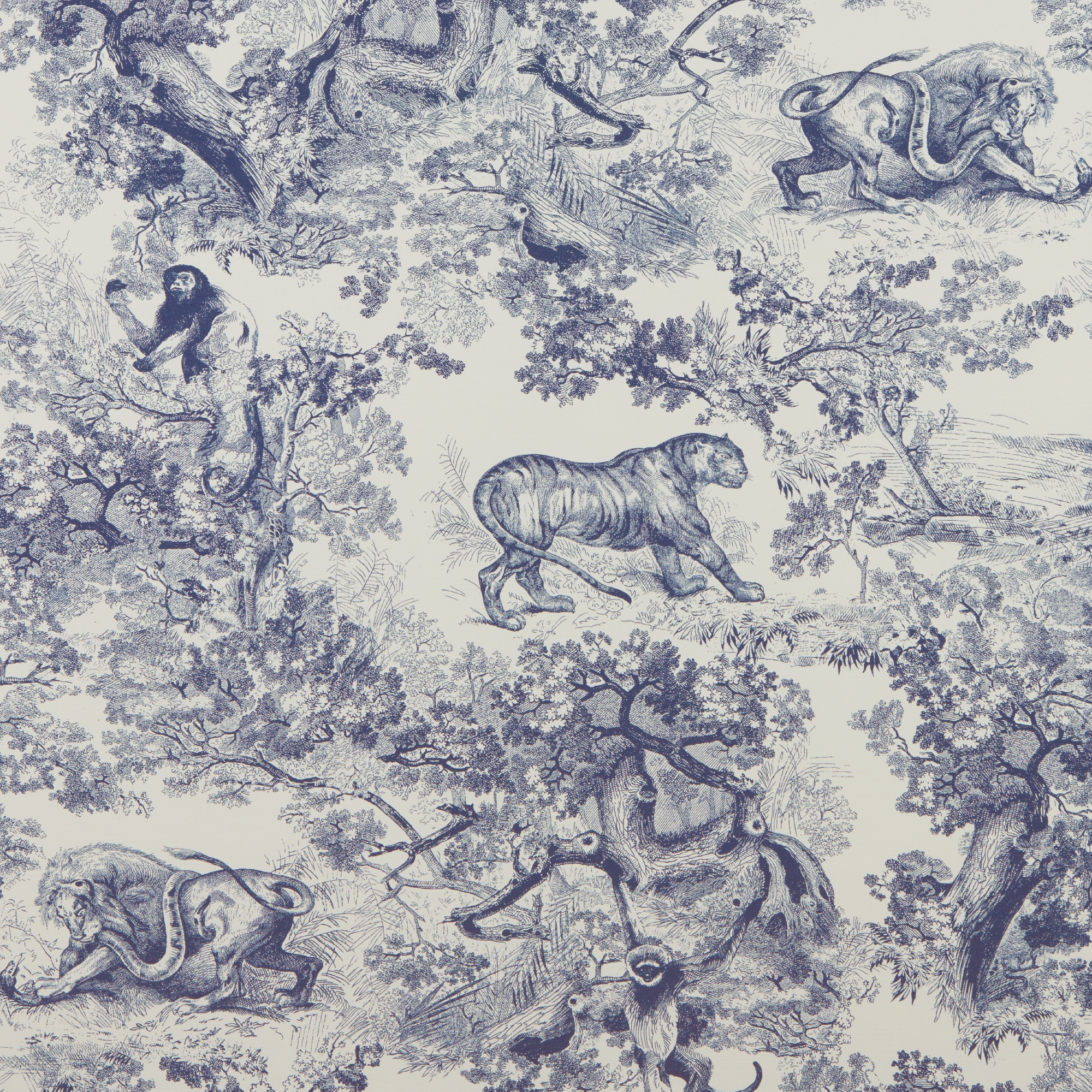 Mural decorativo Toile de Jouy, azul marino E01