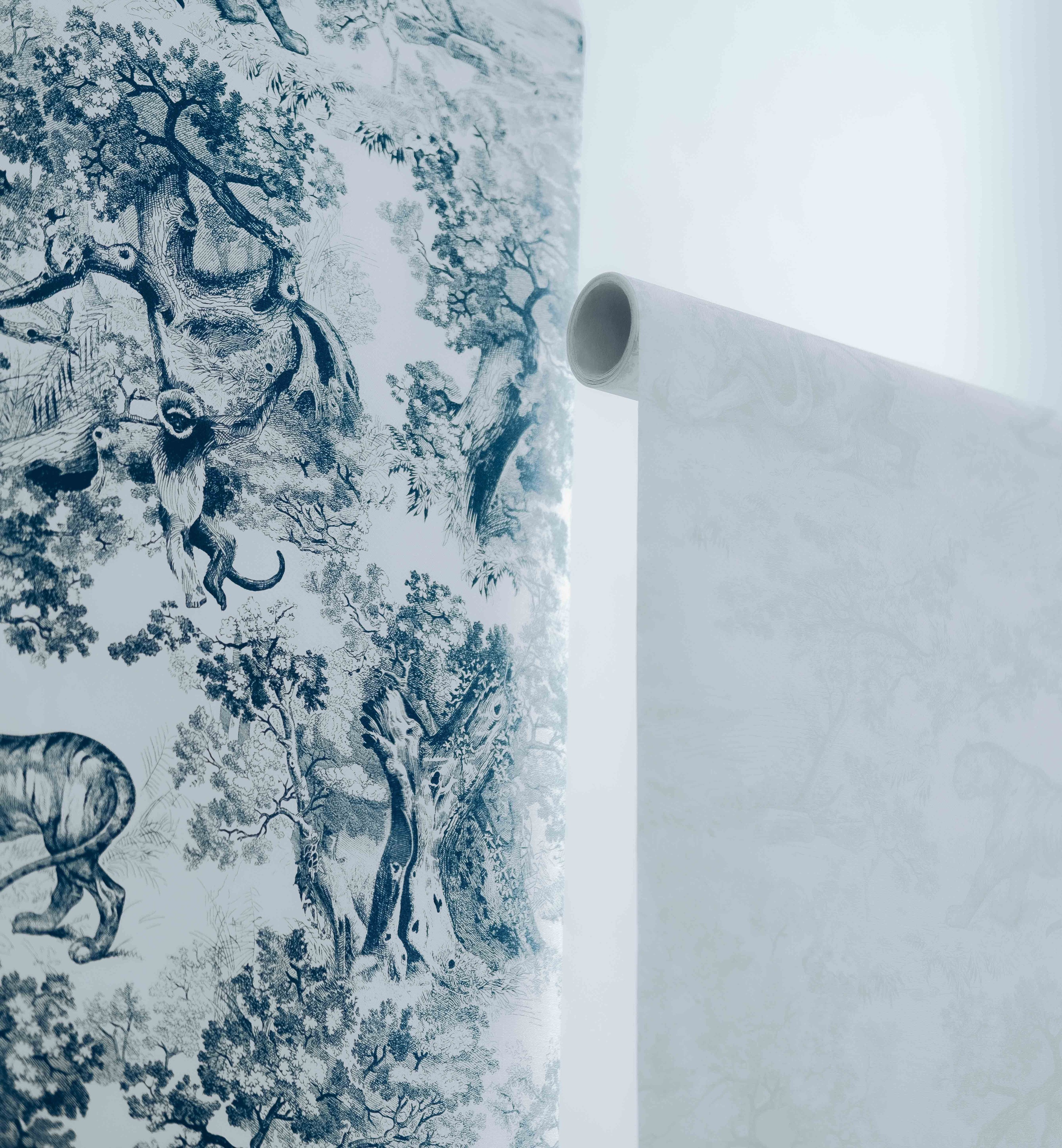 Mural decorativo Toile de Jouy, azul marino E14